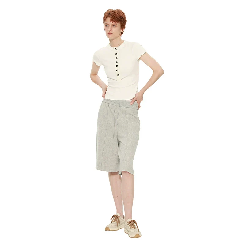 Gray Drawstring Knee-Length Shorts - Image 3