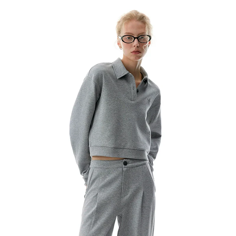 Gray Embroidered Polo Sweatshirt Set - Image 4