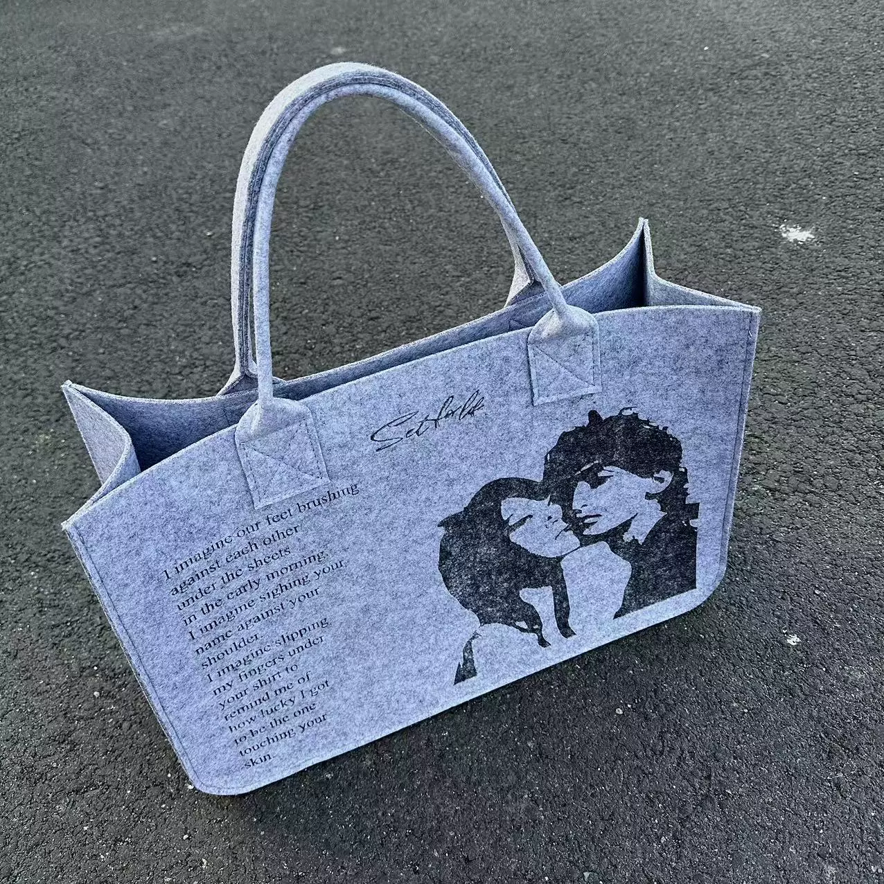 Gray Felt Portrait Tote Bag - Image 3
