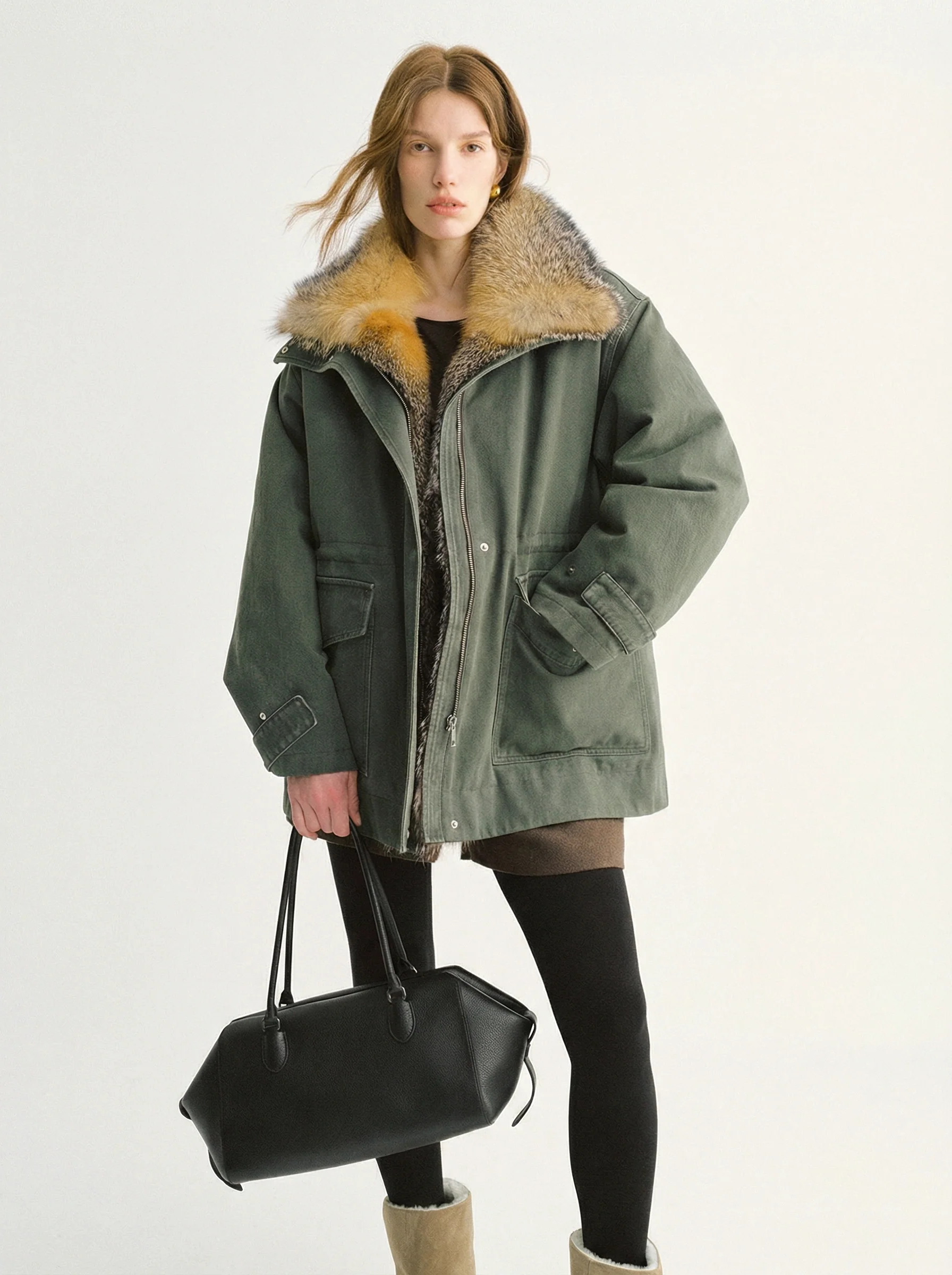 Gray Fox Collar Down Parka - Image 4
