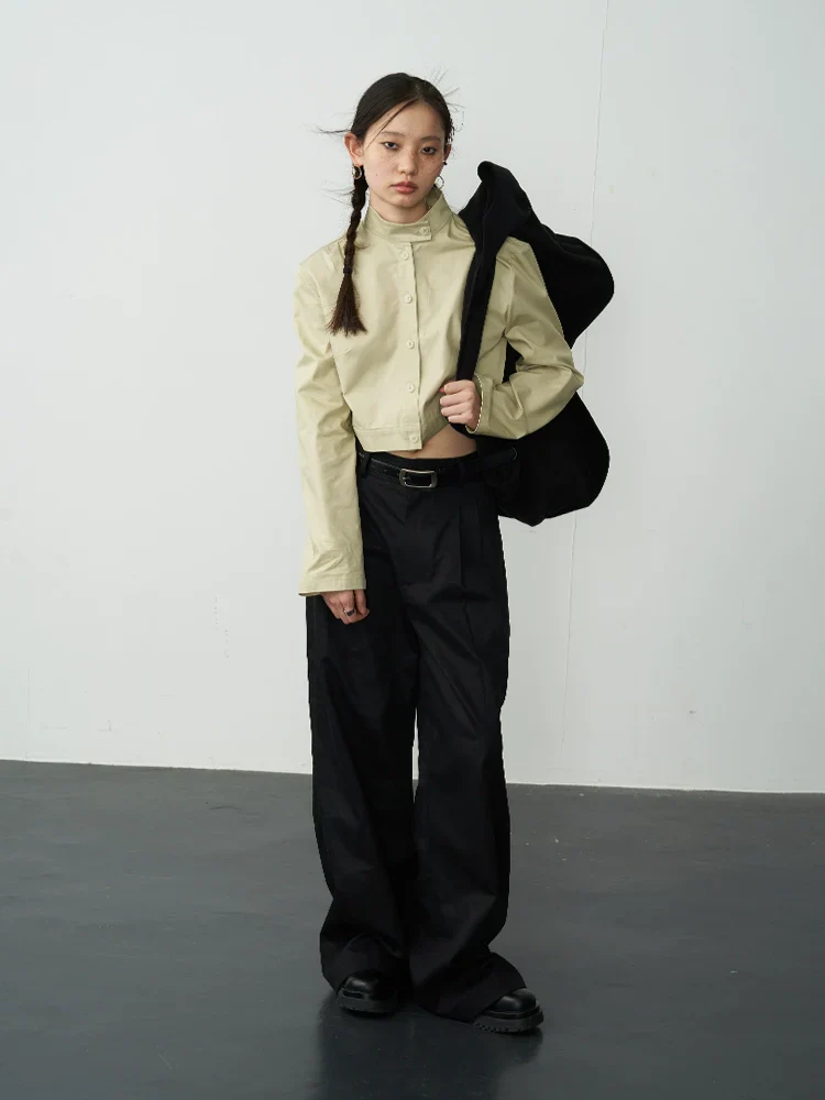 Gray Green Cropped Mandarin Jacket