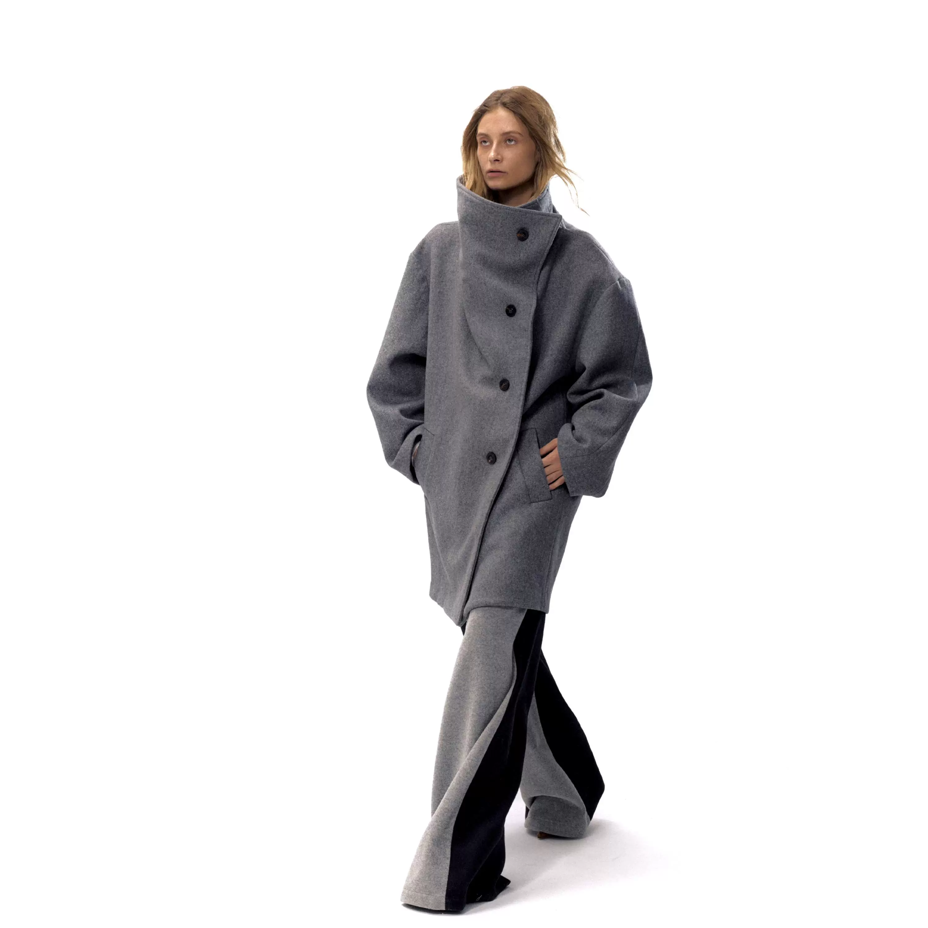 Gray Oversized High Collar Coat - Image 3