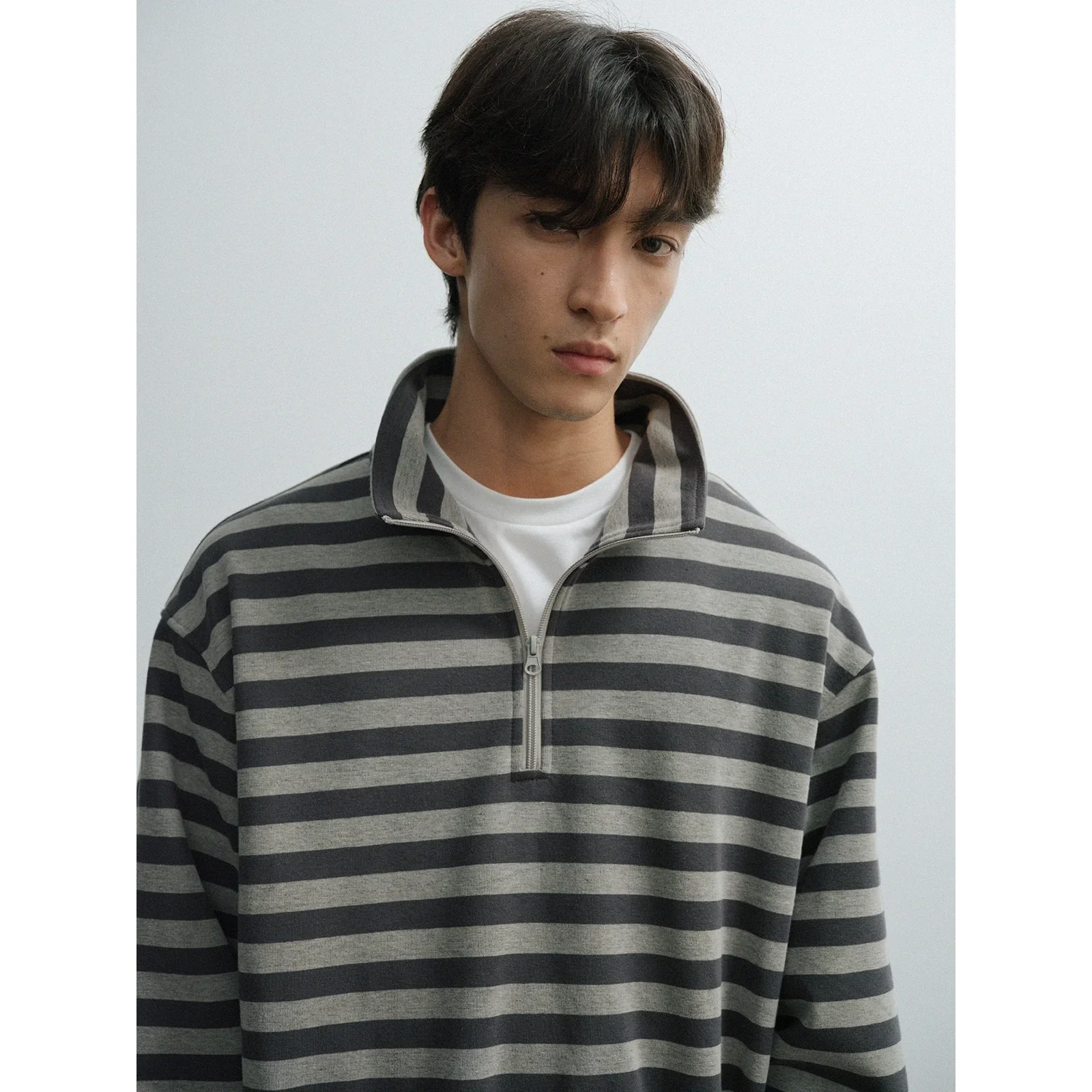 Gray Striped Half-Zip Sweater - Image 3