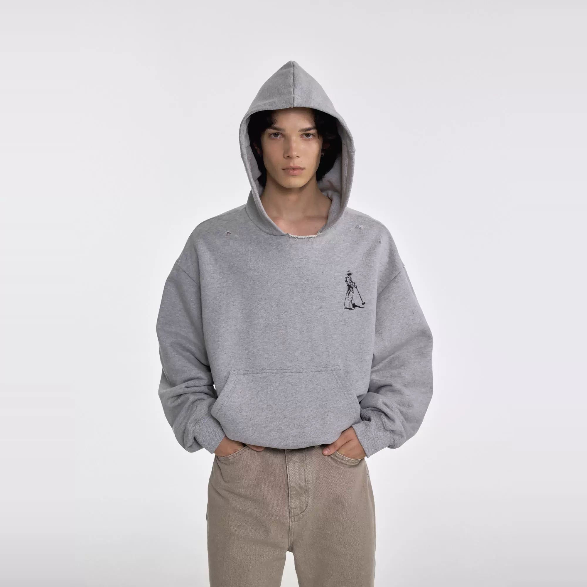 Gray Washed Distressed Hoodie - Image 4