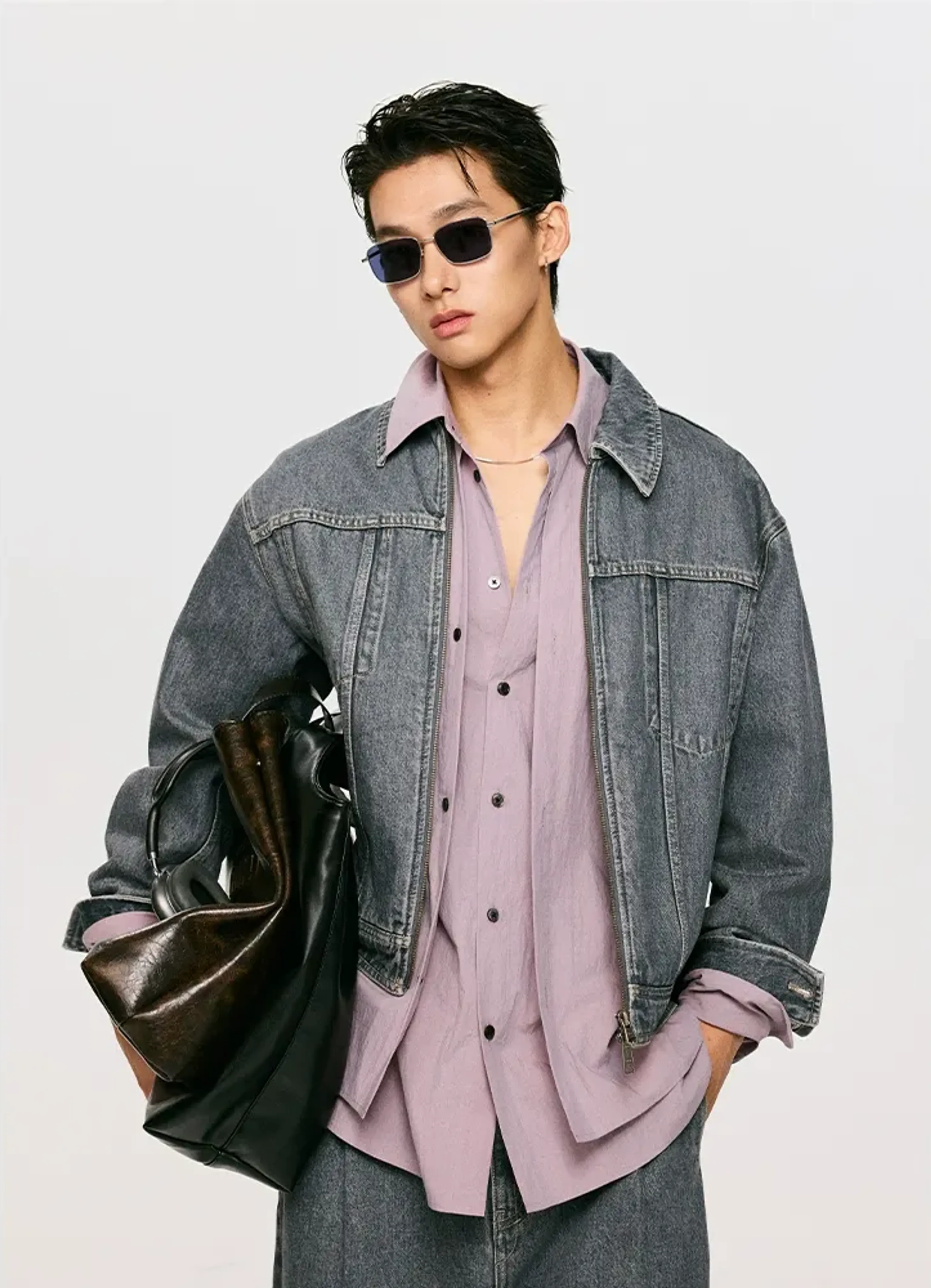Gray Washed Short Denim Jacket - Image 7