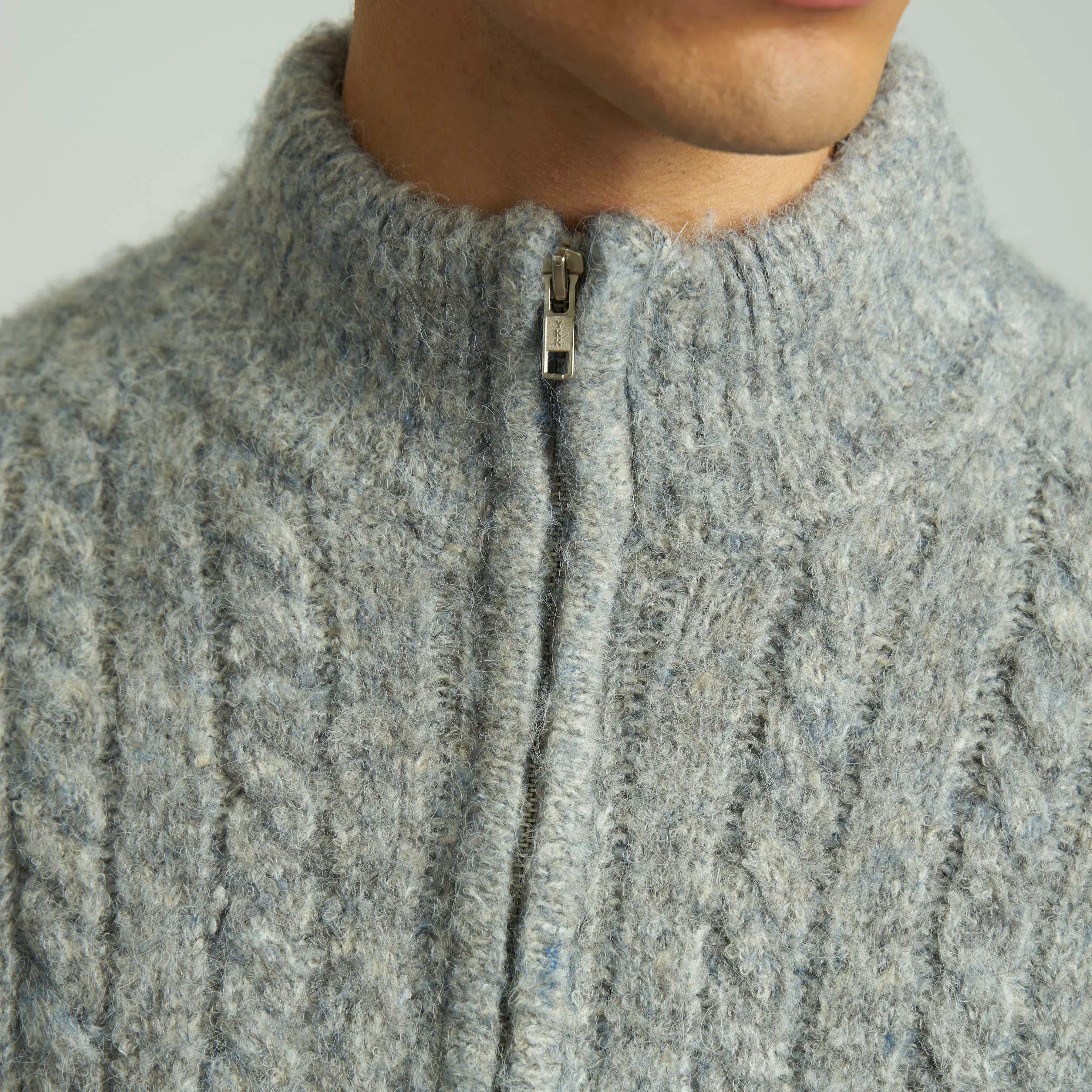 Grey Cable-Knit Zip-Up Cardigan - Image 4