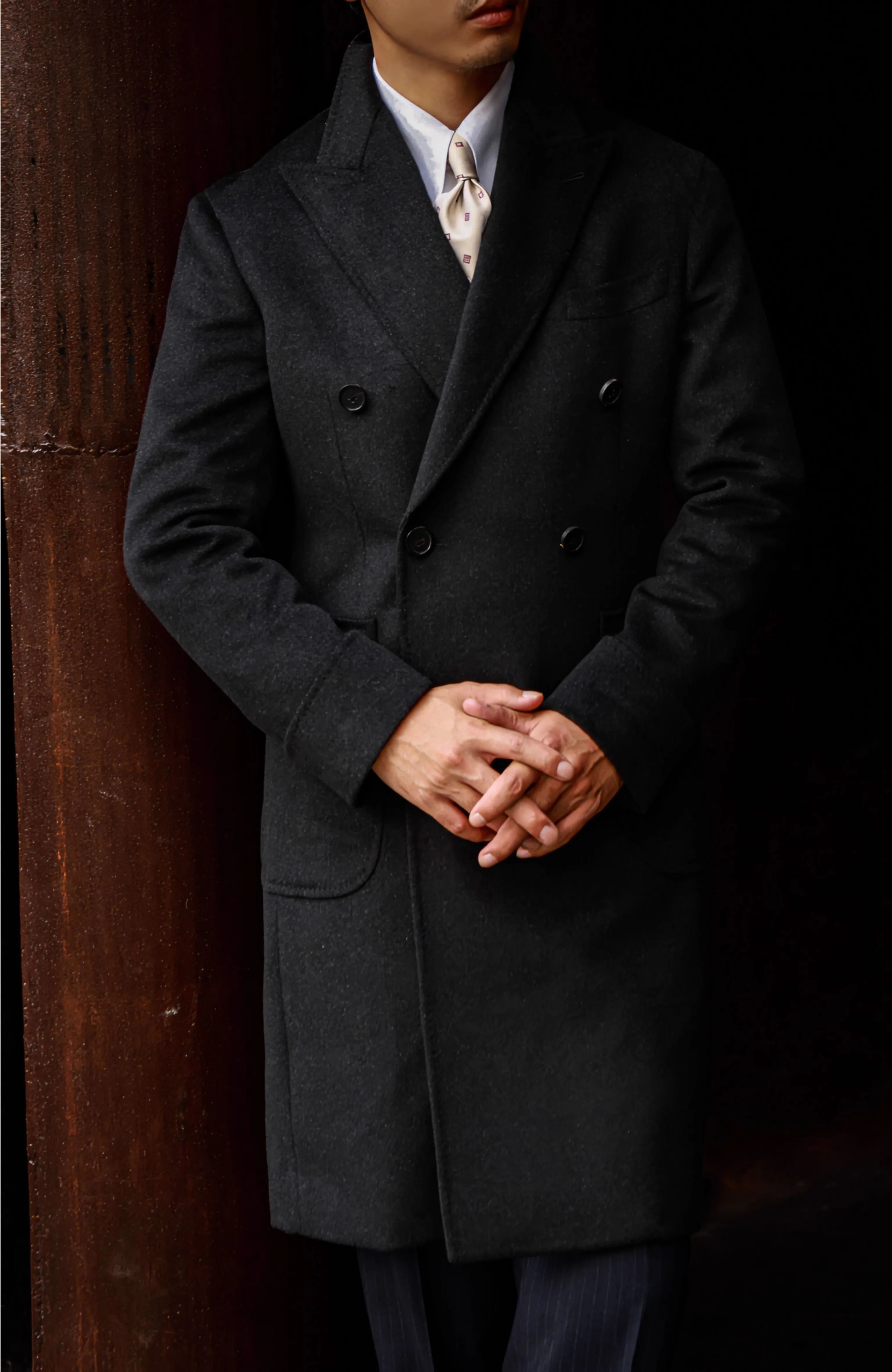 Grey Cashmere Double-Breasted Polo Coat - Image 3