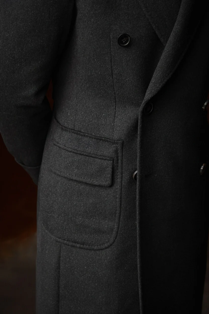 Grey Cashmere Double-Breasted Polo Coat - Image 4