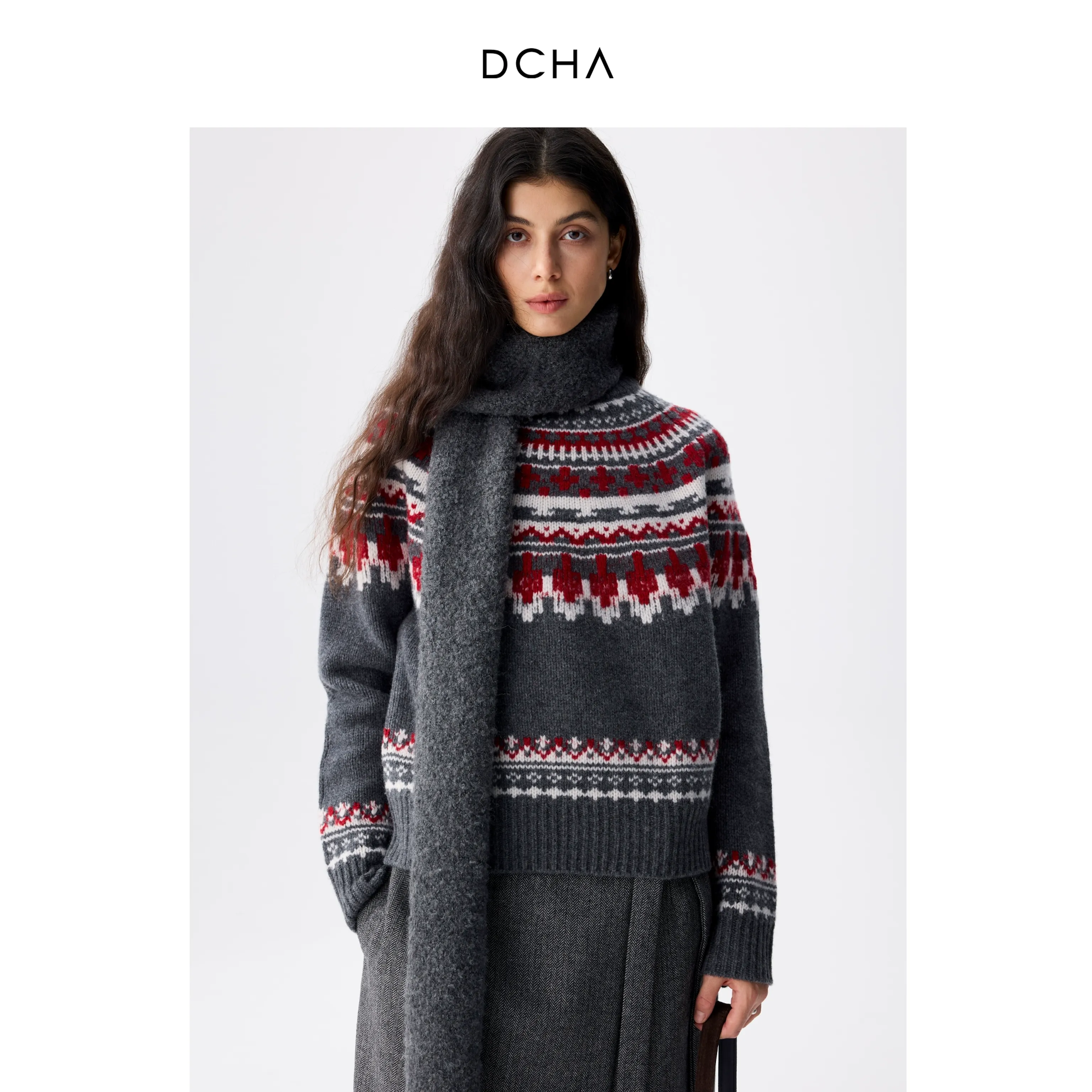 Grey Fair Isle Knit Sweater - Image 2