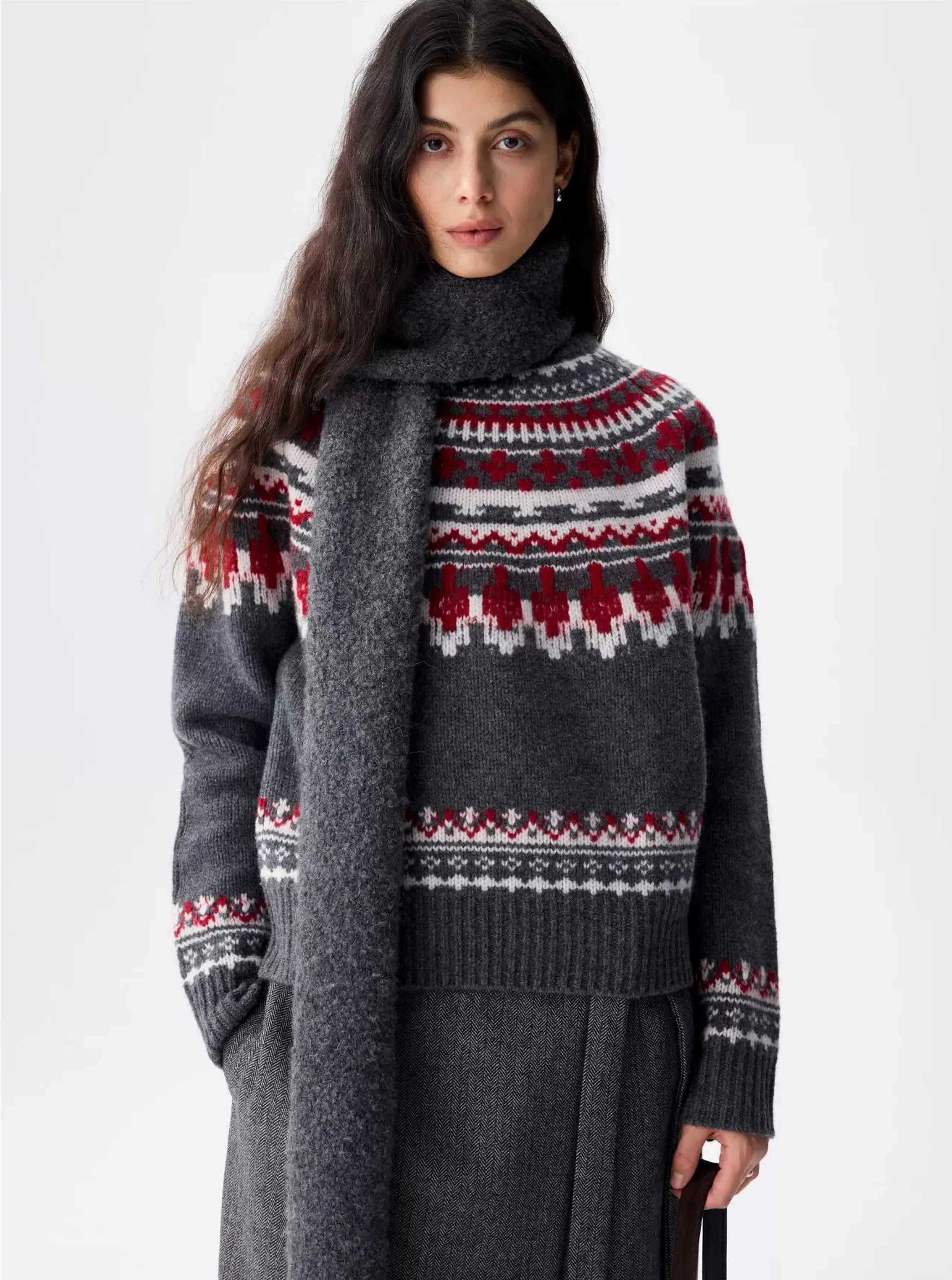Grey Fair Isle Knit Sweater - Image 3