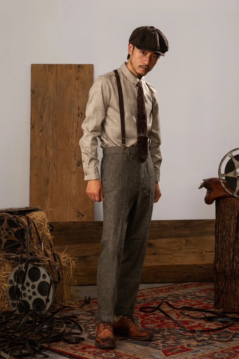 Grey Herringbone Pleated Trousers - Image 6