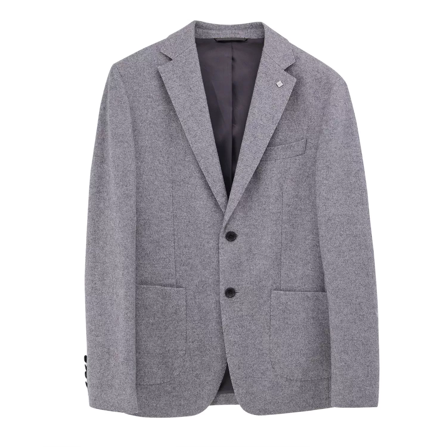 Grey Melange Wool-Blend Two-Button Blazer - Image 5