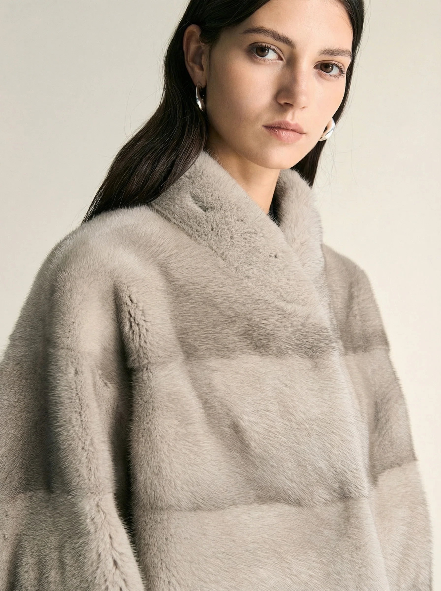 Grey Mink Stand-Collar Jacket - Image 2