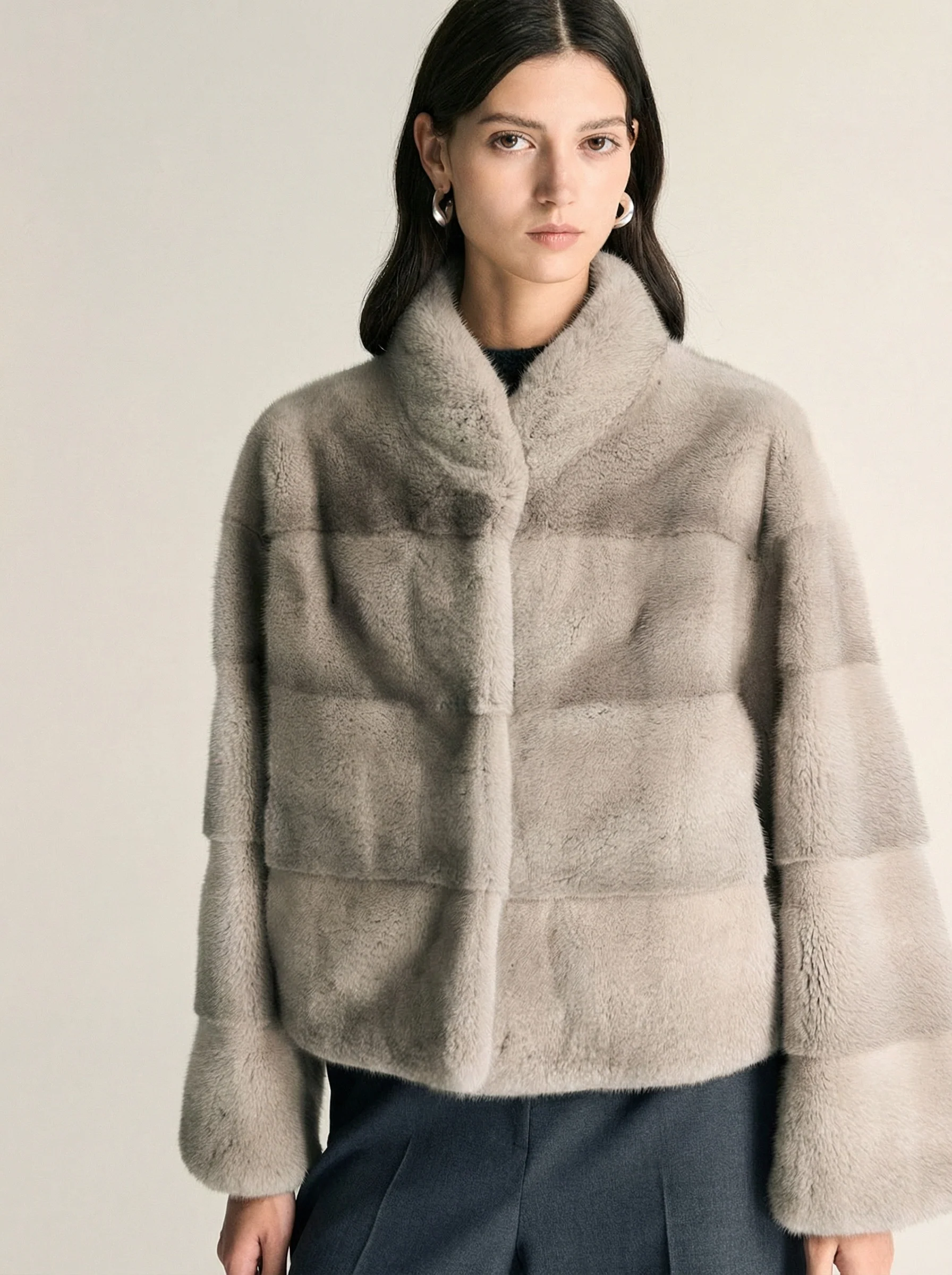 Grey Mink Stand-Collar Jacket - Image 3