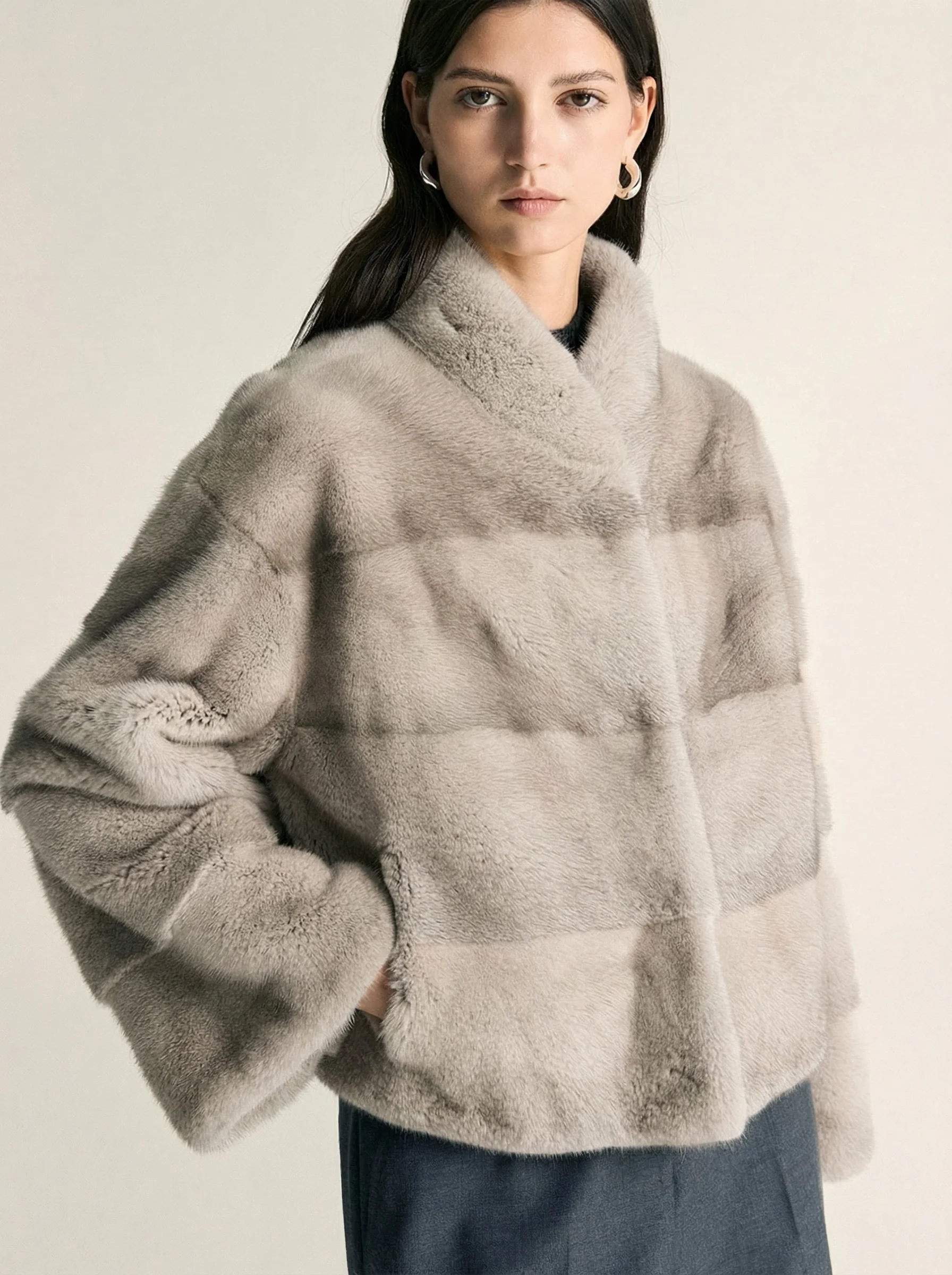 Grey Mink Stand-Collar Jacket - Image 5