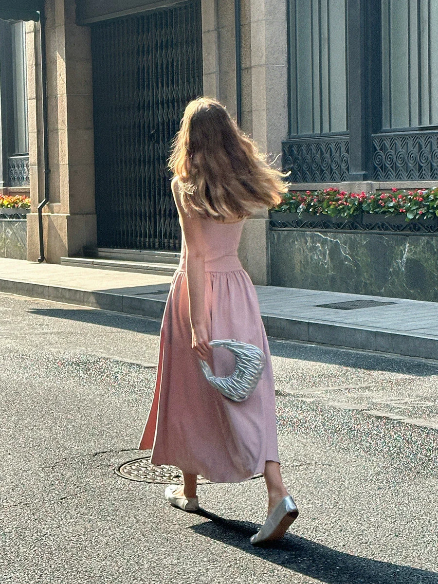 Grey-Pink Knitted A-Line Dress