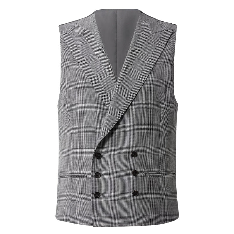 Grey Plaid Double-Breasted Vest