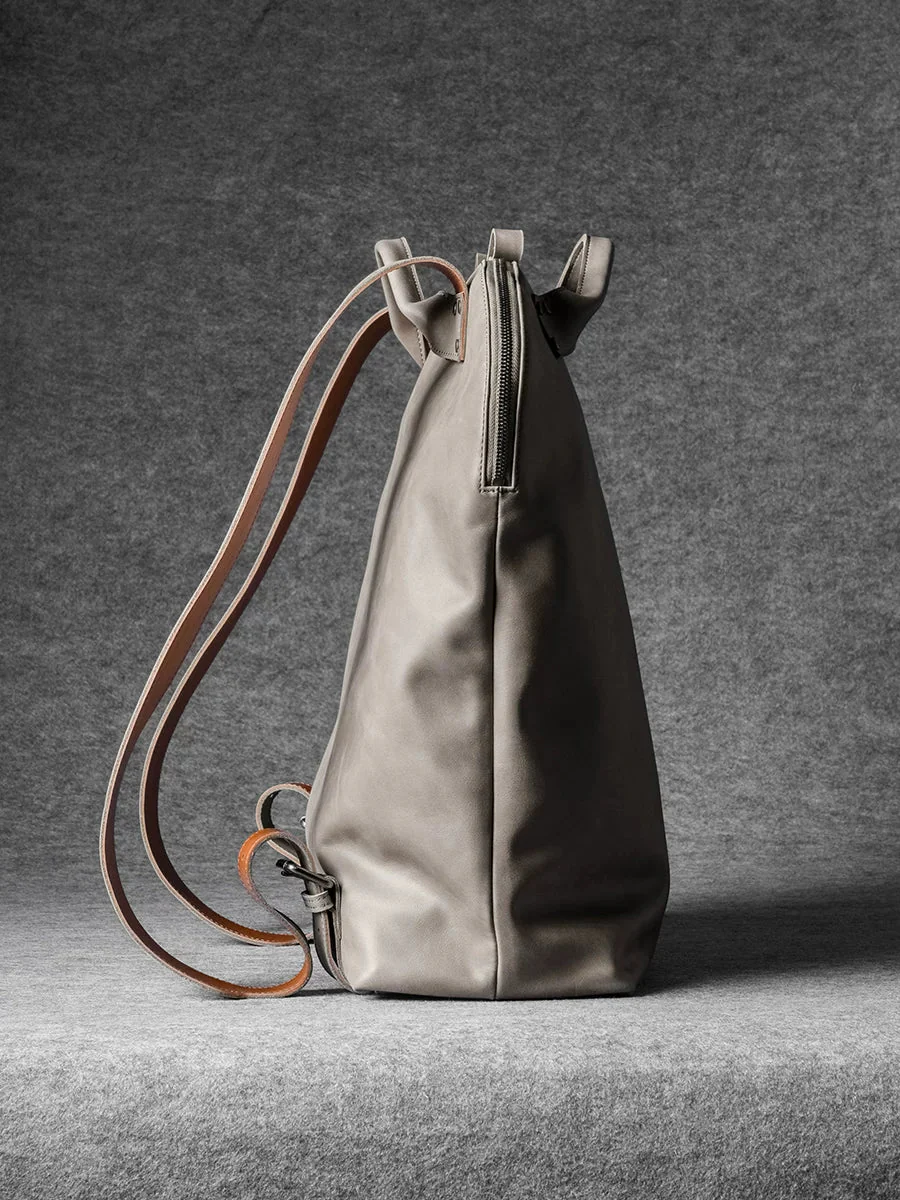 Grey Top-Grain Leather Zip-Top Backpack - Image 5