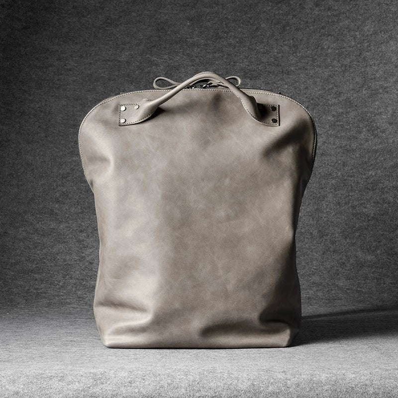 Grey Top-Grain Leather Zip-Top Backpack - Image 6