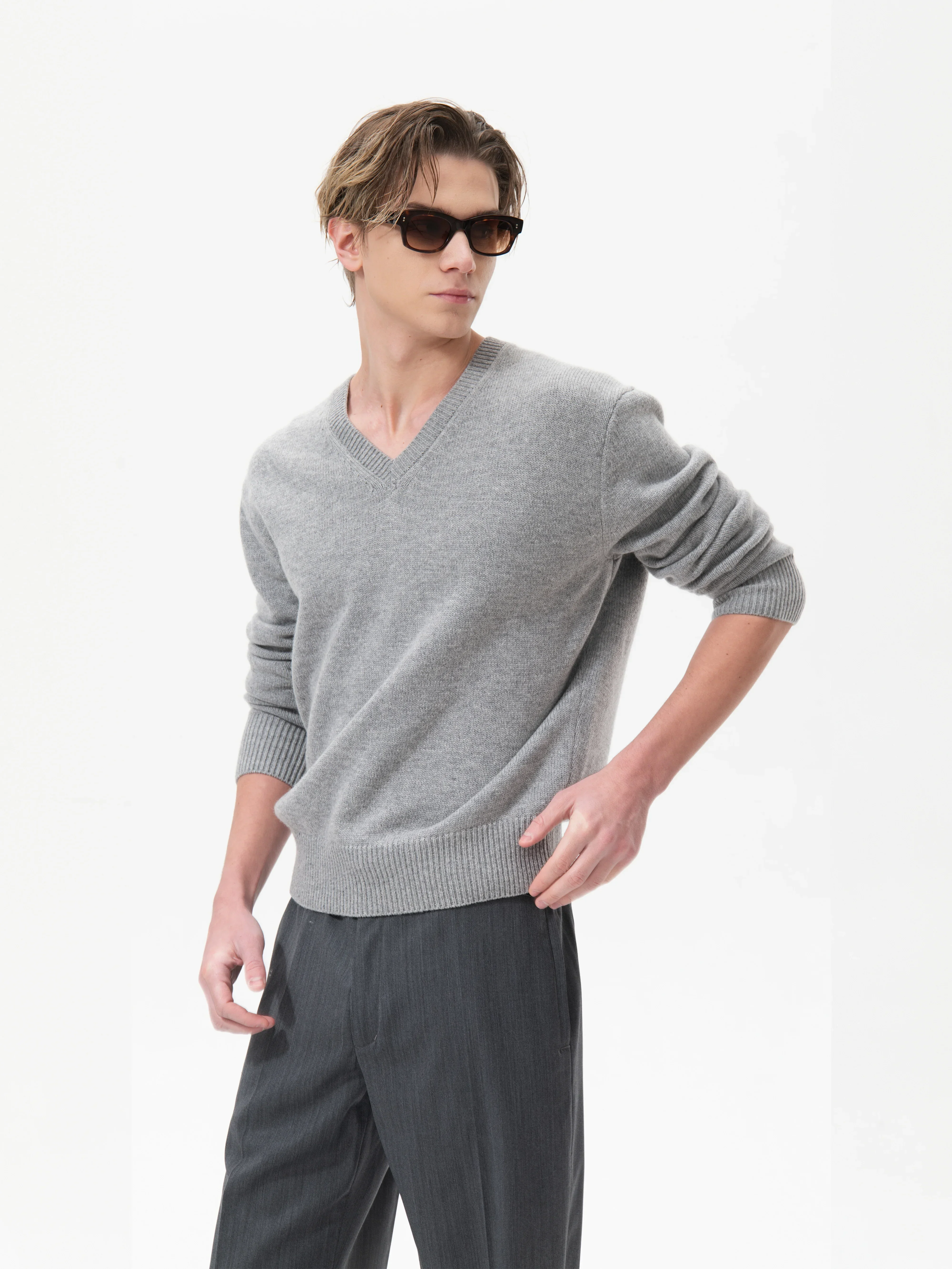 Grey V-Neck Sweater - Image 4