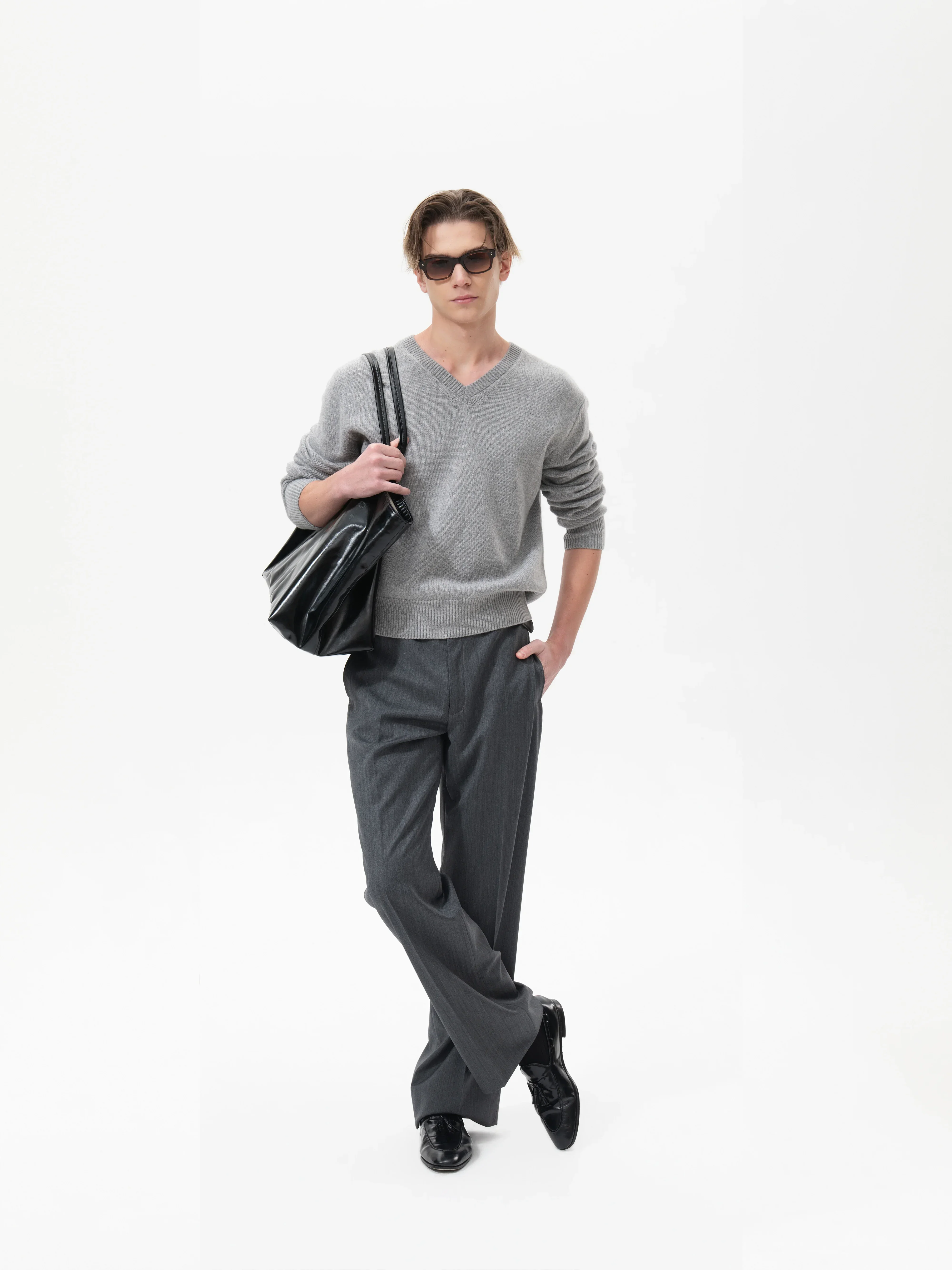 Grey V-Neck Sweater - Image 5