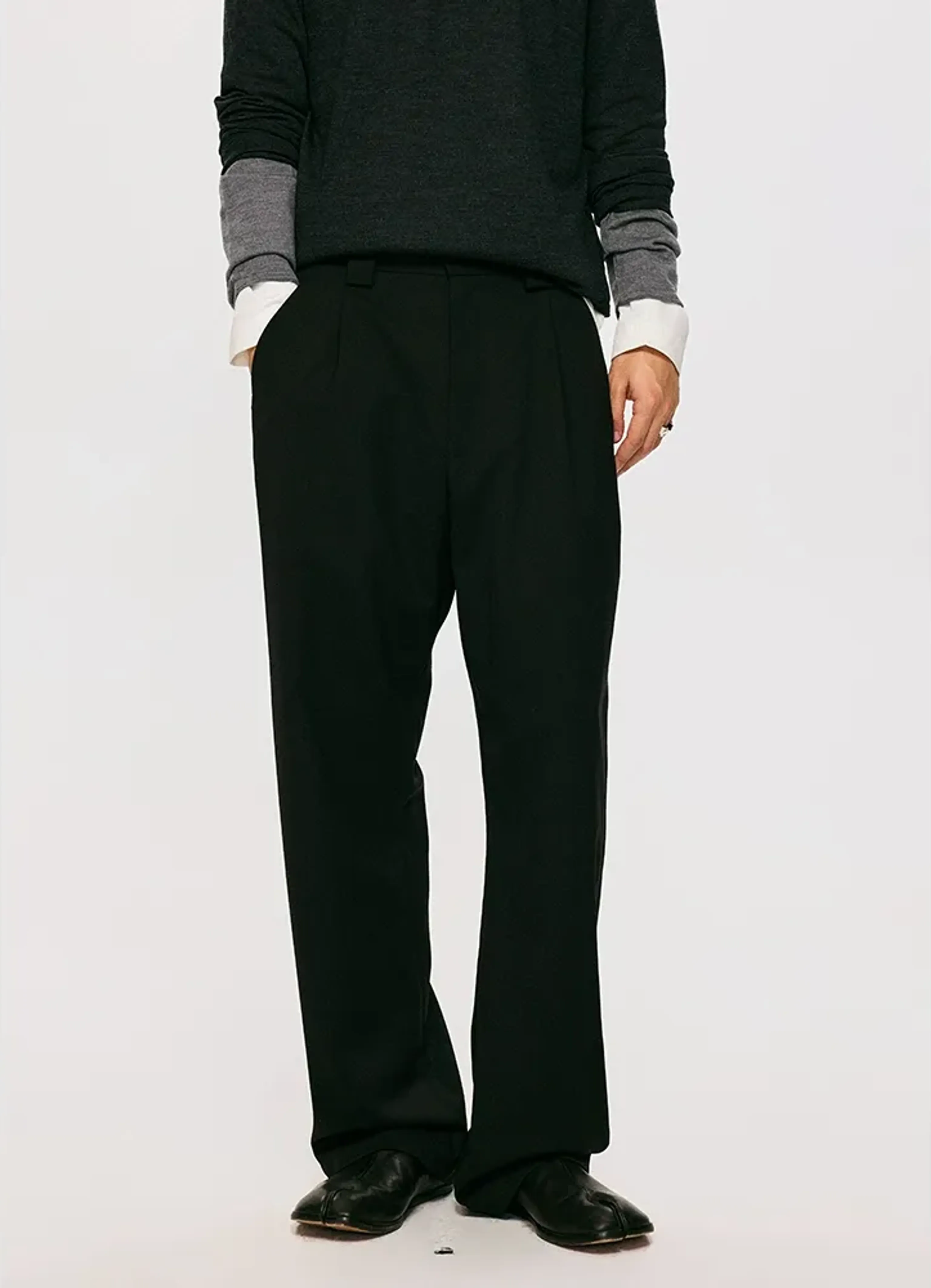 Grey Wool-Blend Pleated Straight-Leg Trousers - Image 5