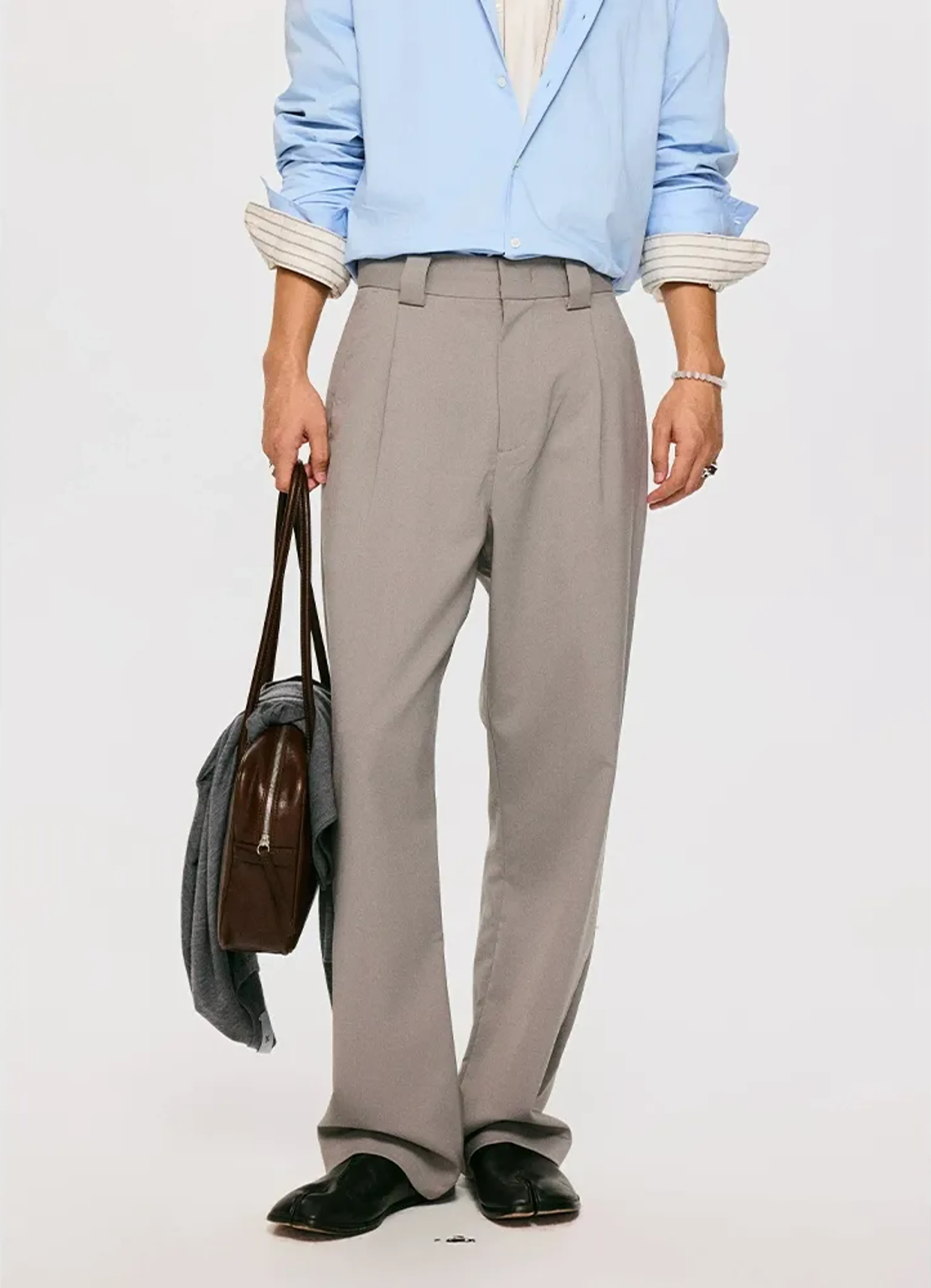 Grey Wool-Blend Pleated Straight-Leg Trousers - Image 7
