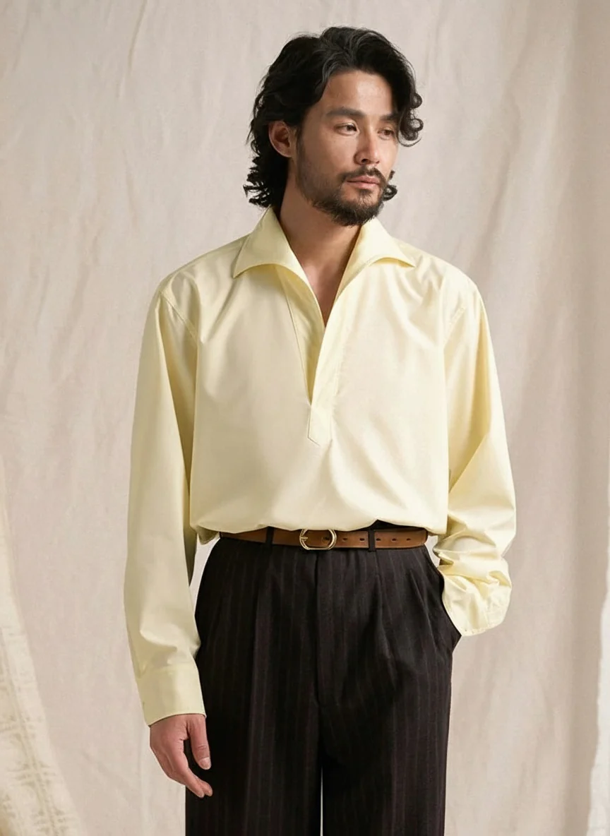 Half-Open Collar Modal Shirt - Image 2