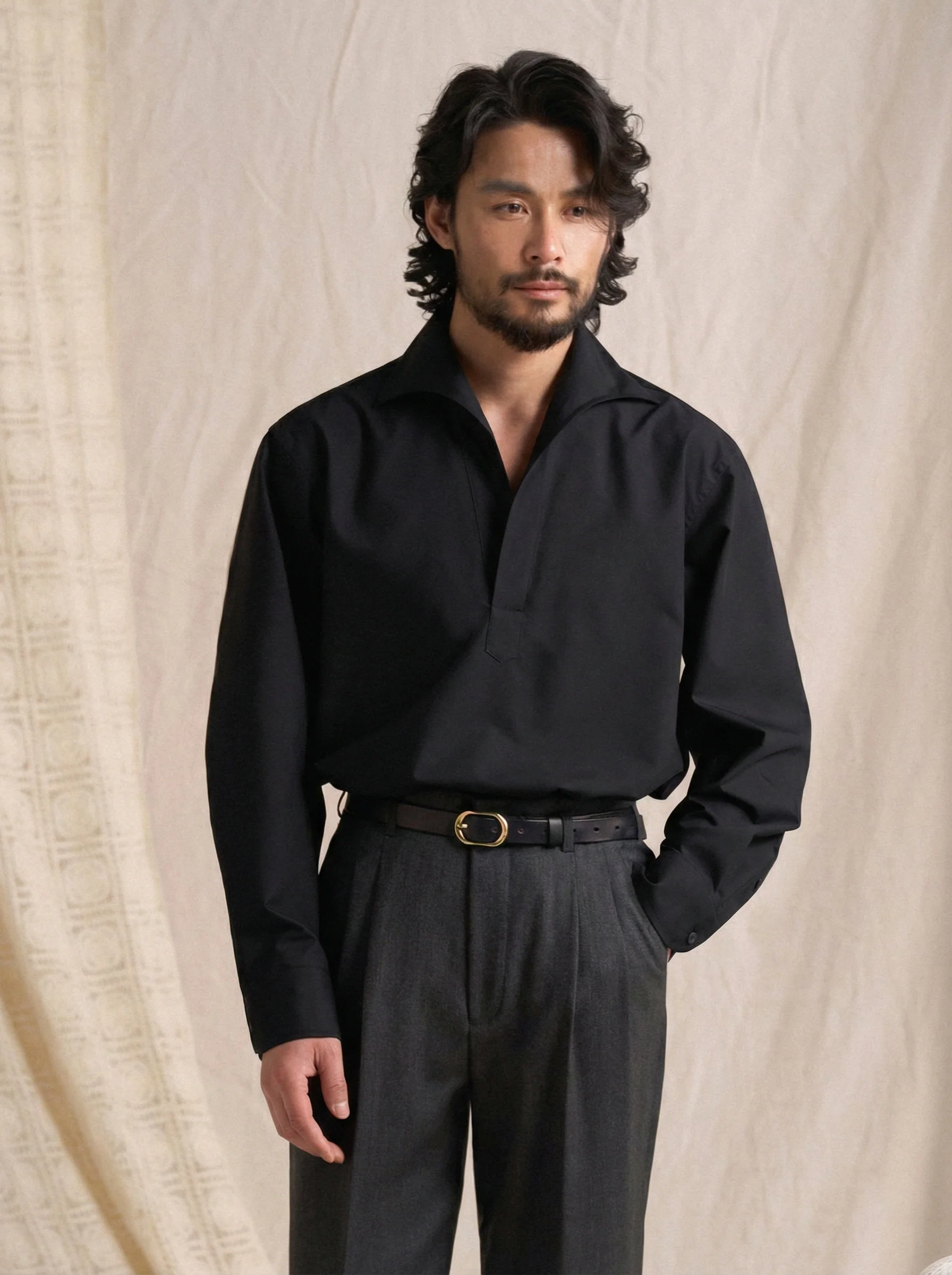 Half-Open Collar Modal Shirt - Image 3