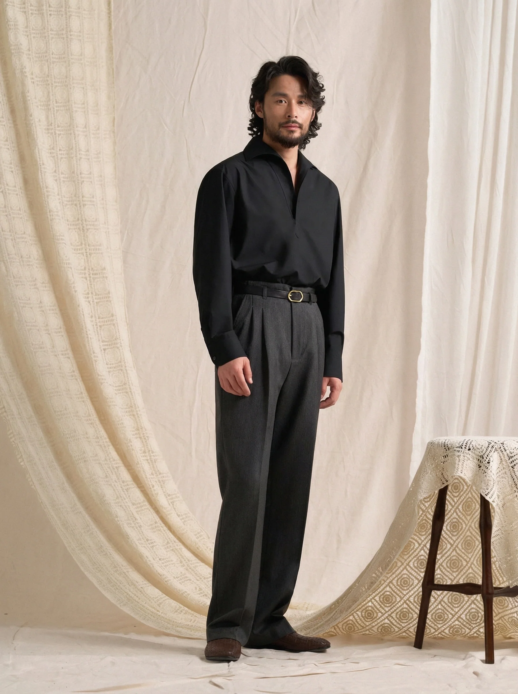 Half-Open Collar Modal Shirt - Image 4