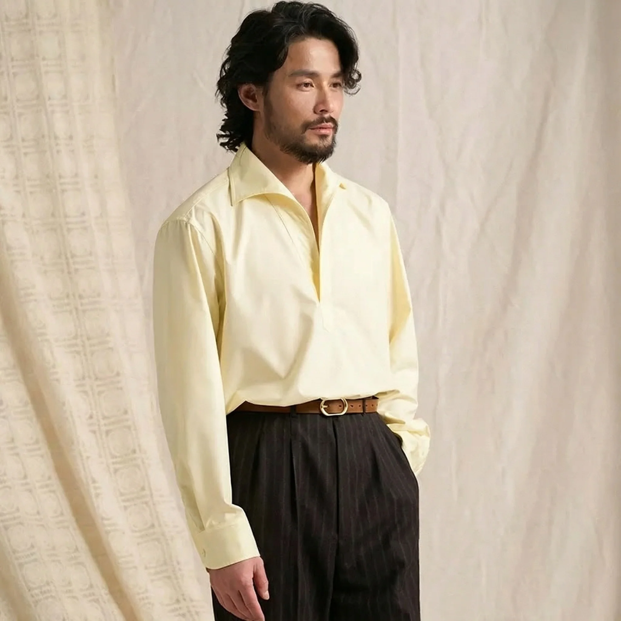 Half-Open Collar Modal Shirt - Image 7