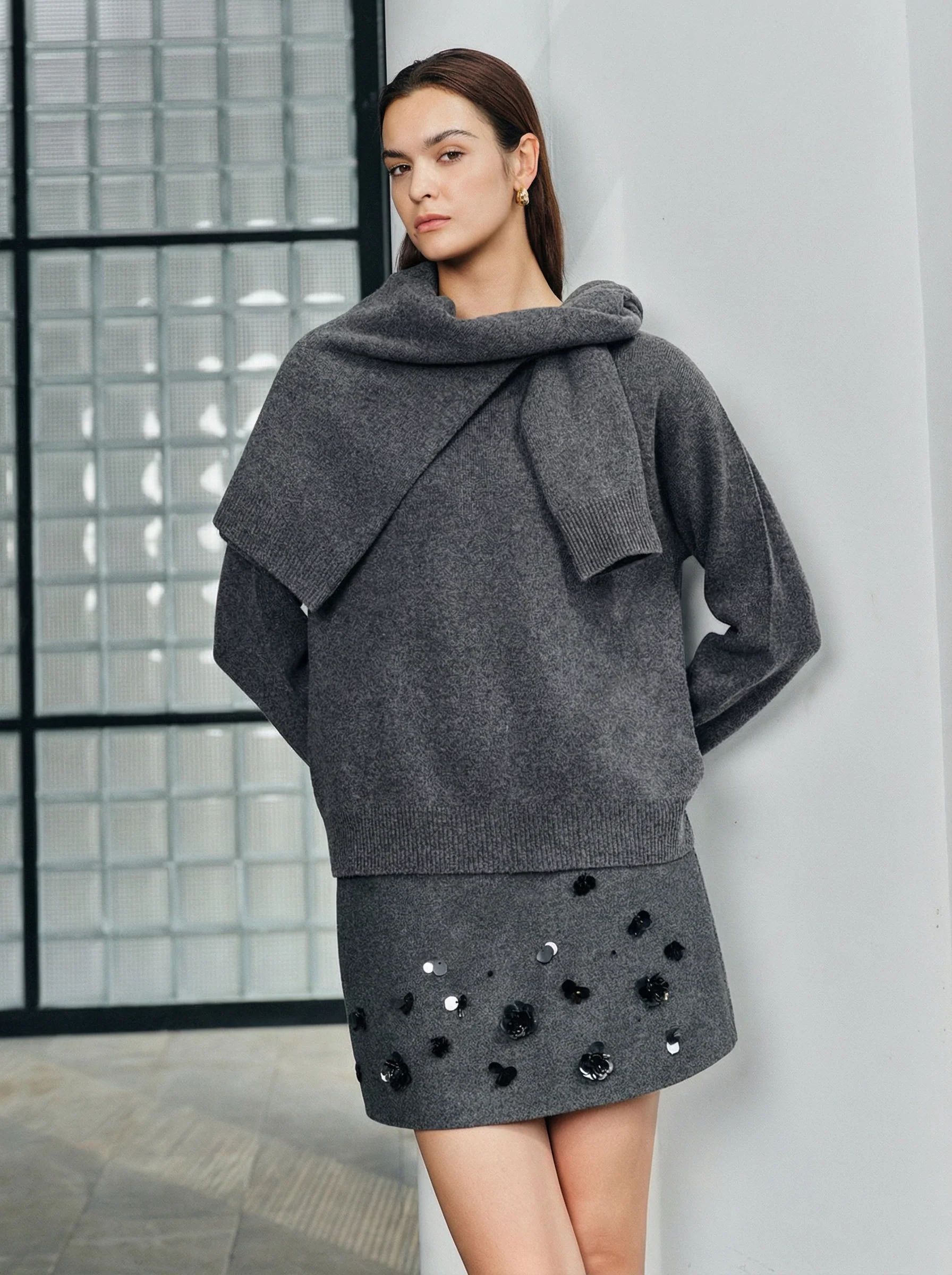 Hand-Beaded Double-Faced Wool Mini Skirt - Image 3