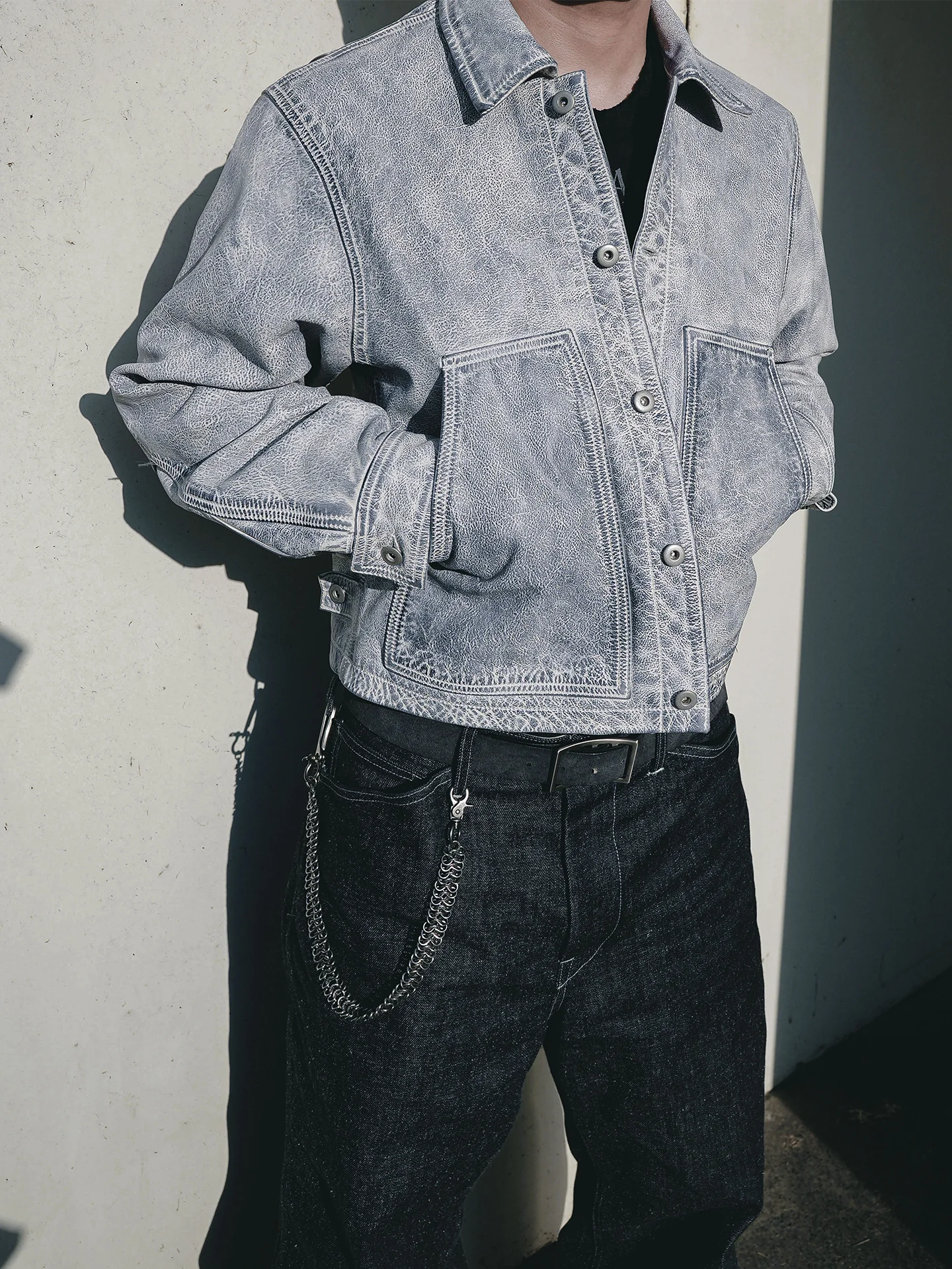 Hand-Dyed Distressed Leather Chore Jacket - Image 3