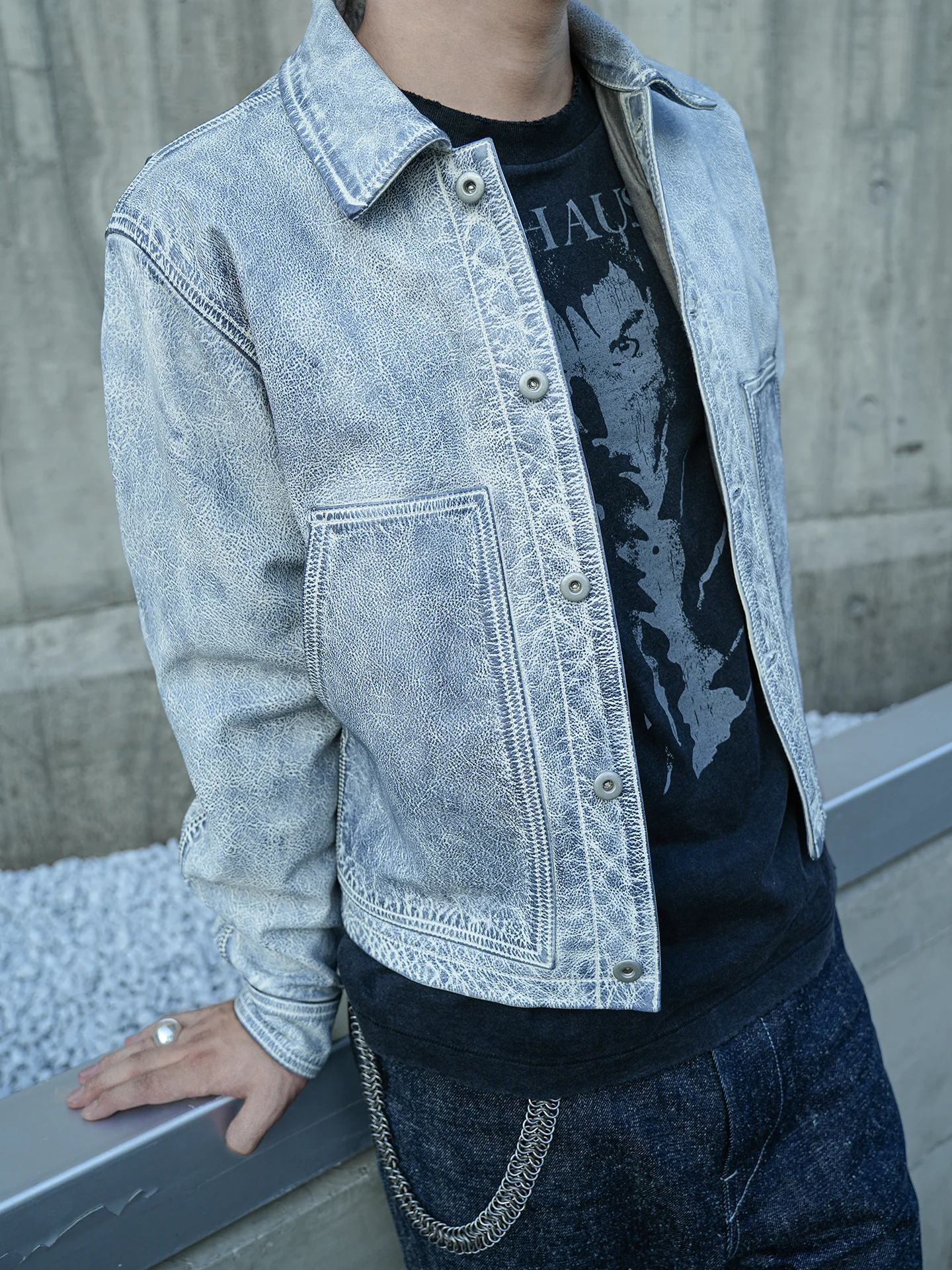 Hand-Dyed Distressed Leather Chore Jacket - Image 5