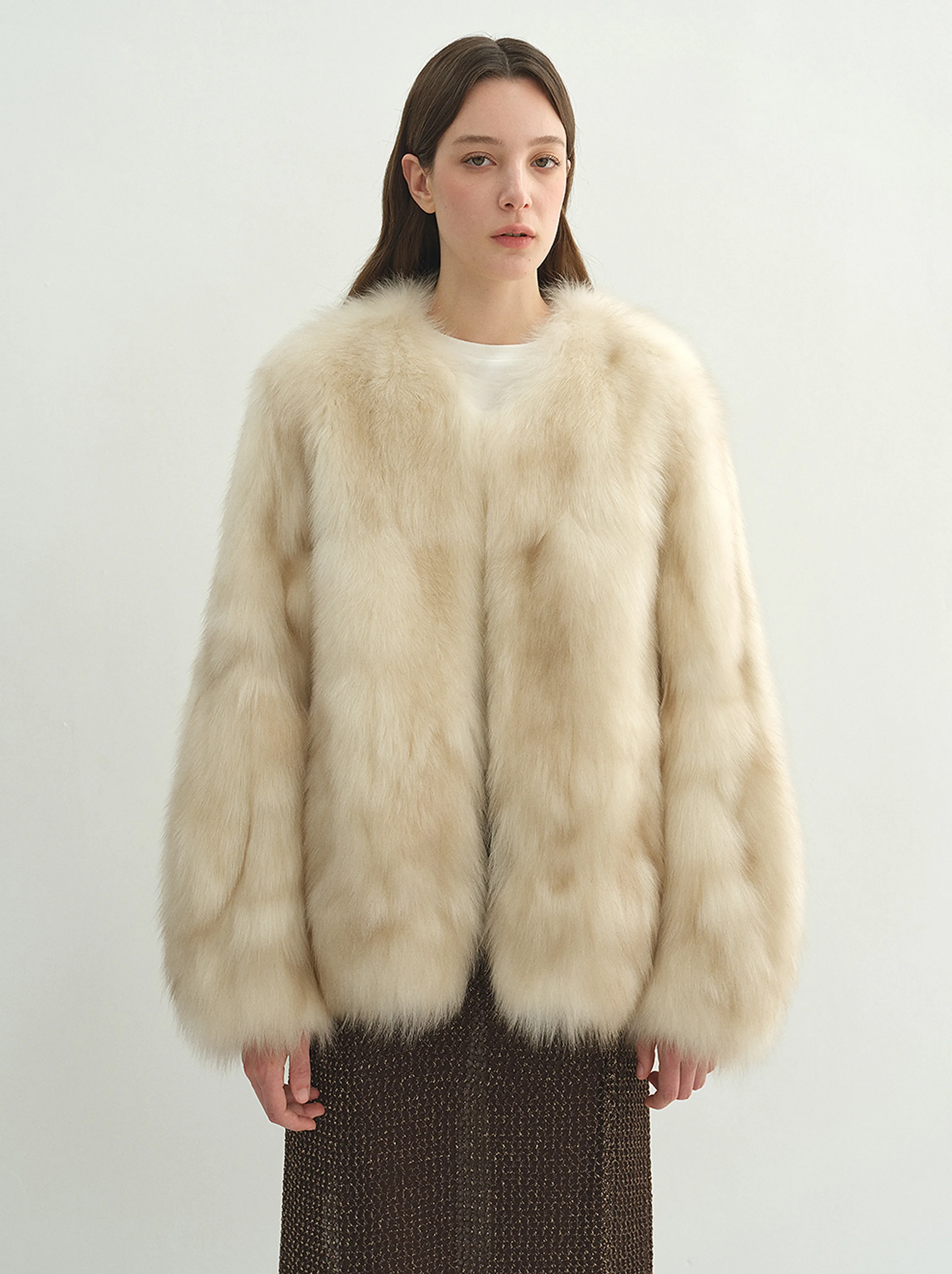 Hand-Dyed Fox Fur V-Neck Jacket - Image 6