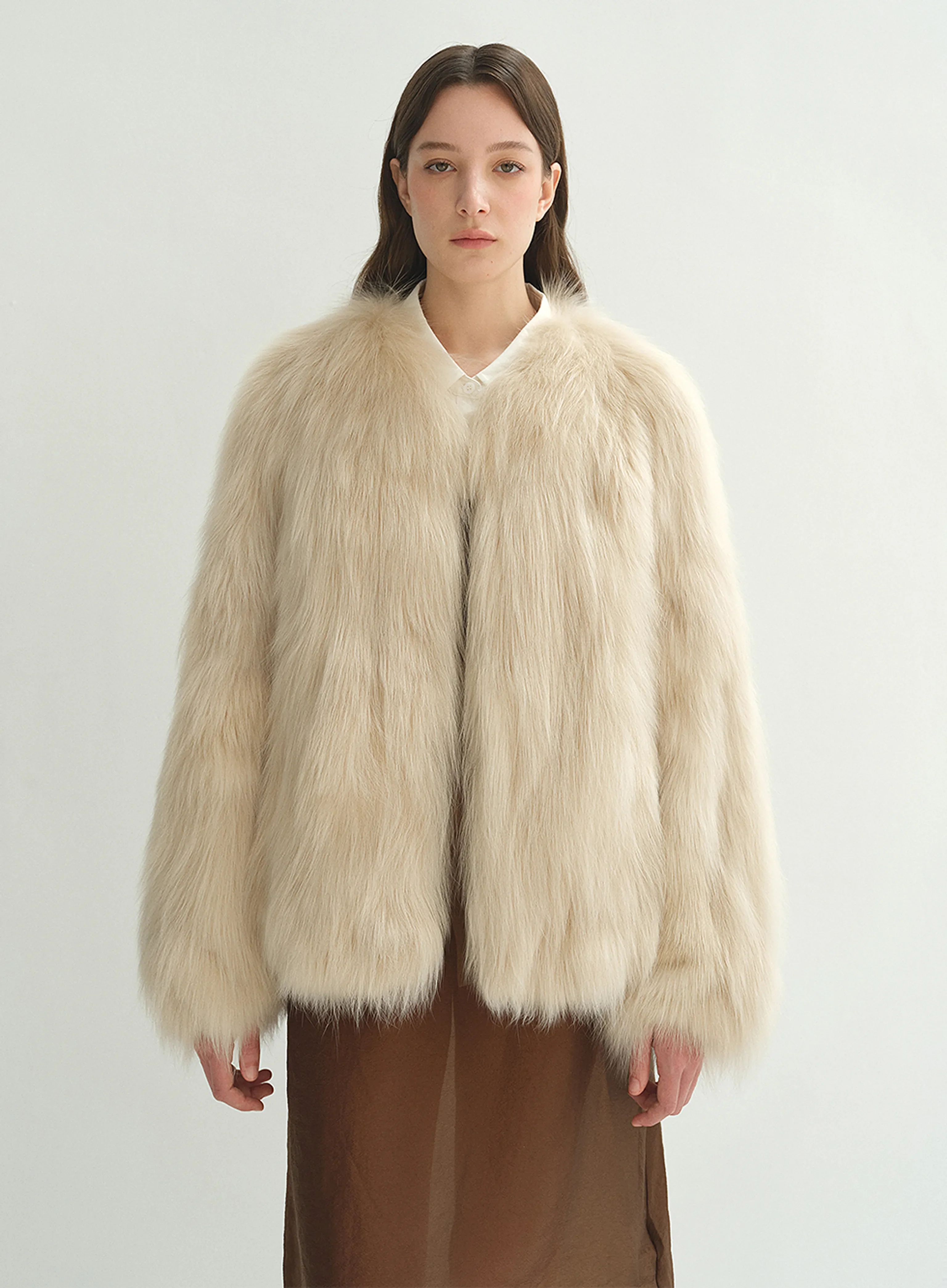 Hand-Dyed Fox Fur V-Neck Jacket - Image 7