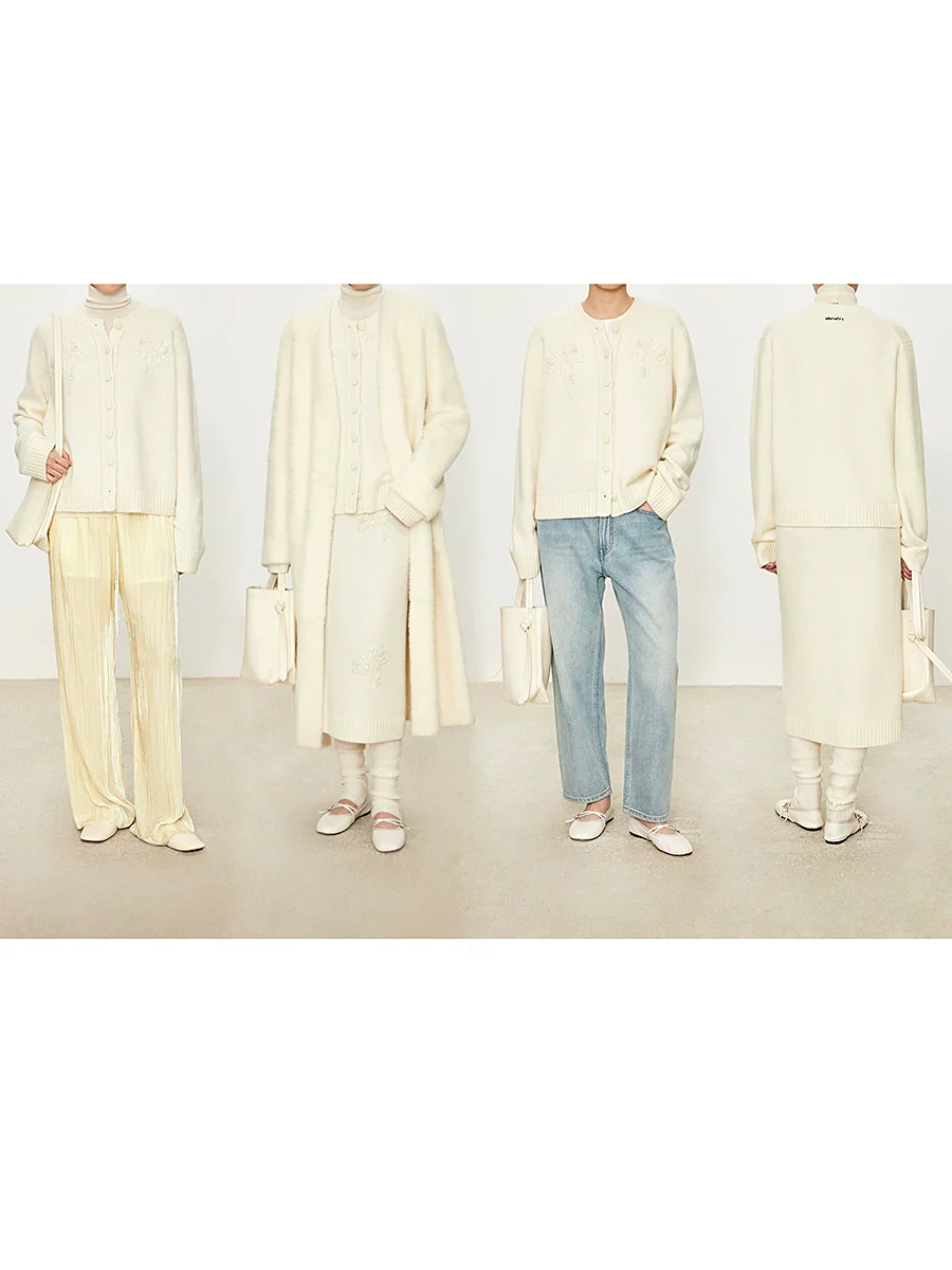 Hand-Embroidered Cashmere Cardigan and Skirt Set - Image 4