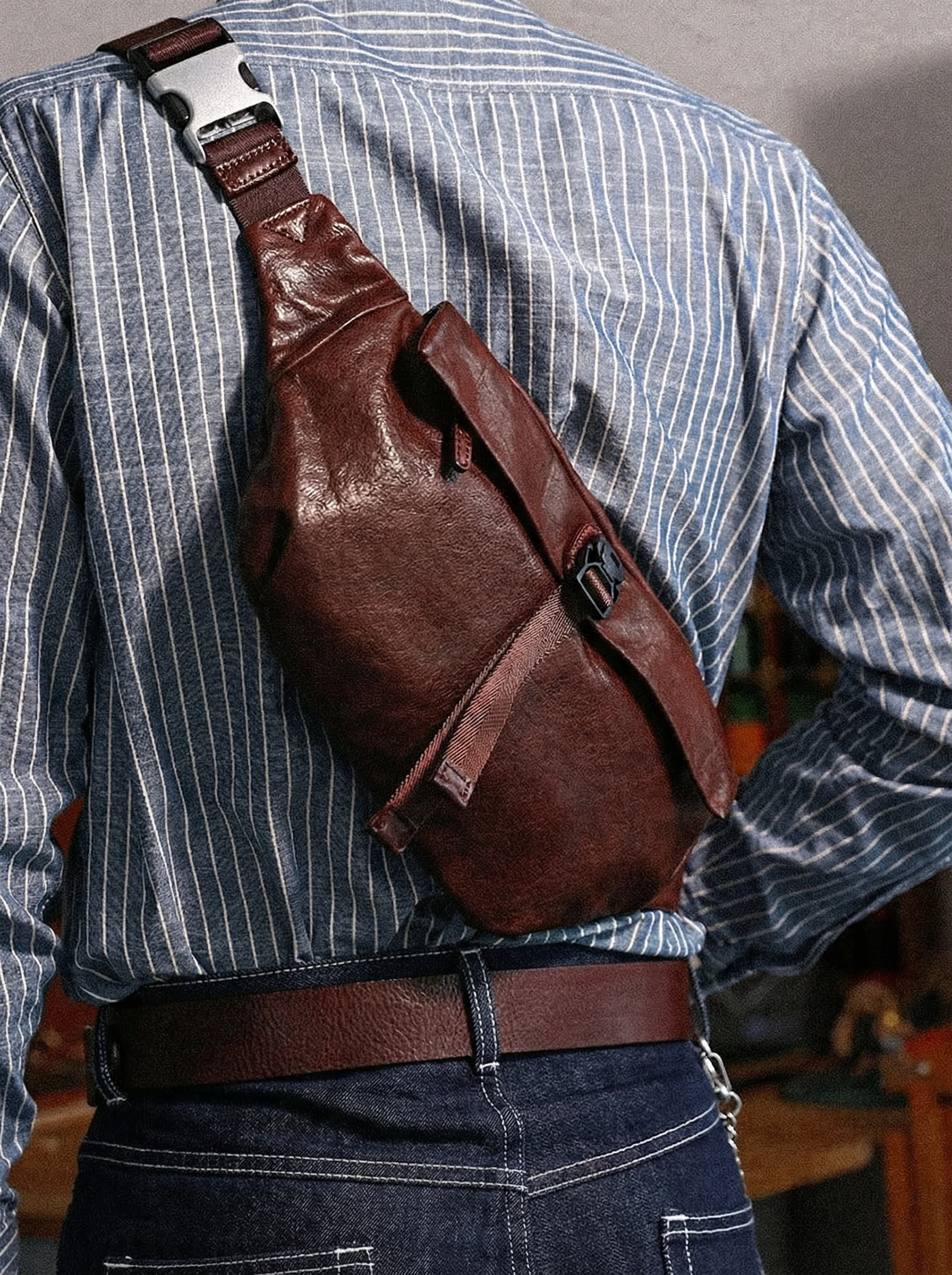 Hand-Washed Cowhide Sling Bag - Image 7