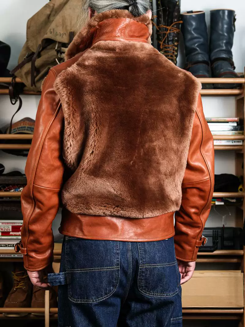 Havana Horsehide Shearling Aviator Jacket - Image 4