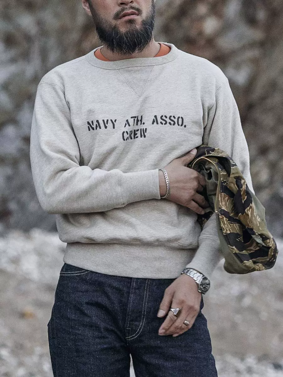 Heather Oatmeal NAVY Crewneck Sweatshirt - Image 4