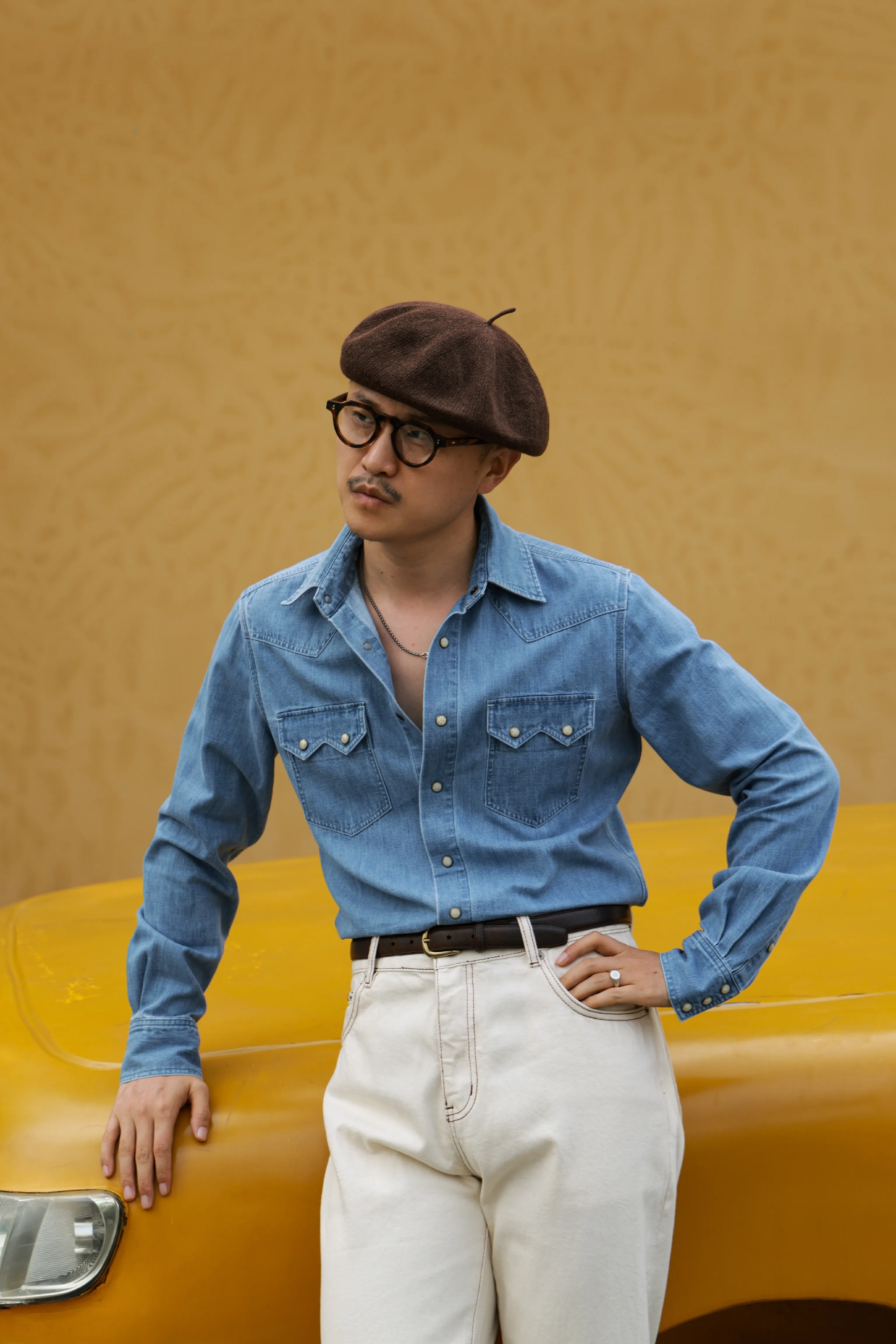 Heavy Wash Square-Collar Western Denim Shirt - Image 2