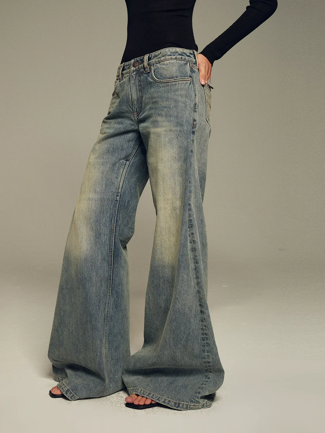 Heavy-Wash Ultra Wide-Leg Jeans