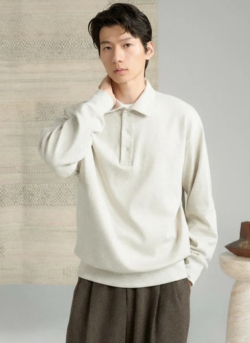 Heavyweight Double-Faced Cotton Polo Sweatshirt - Image 5
