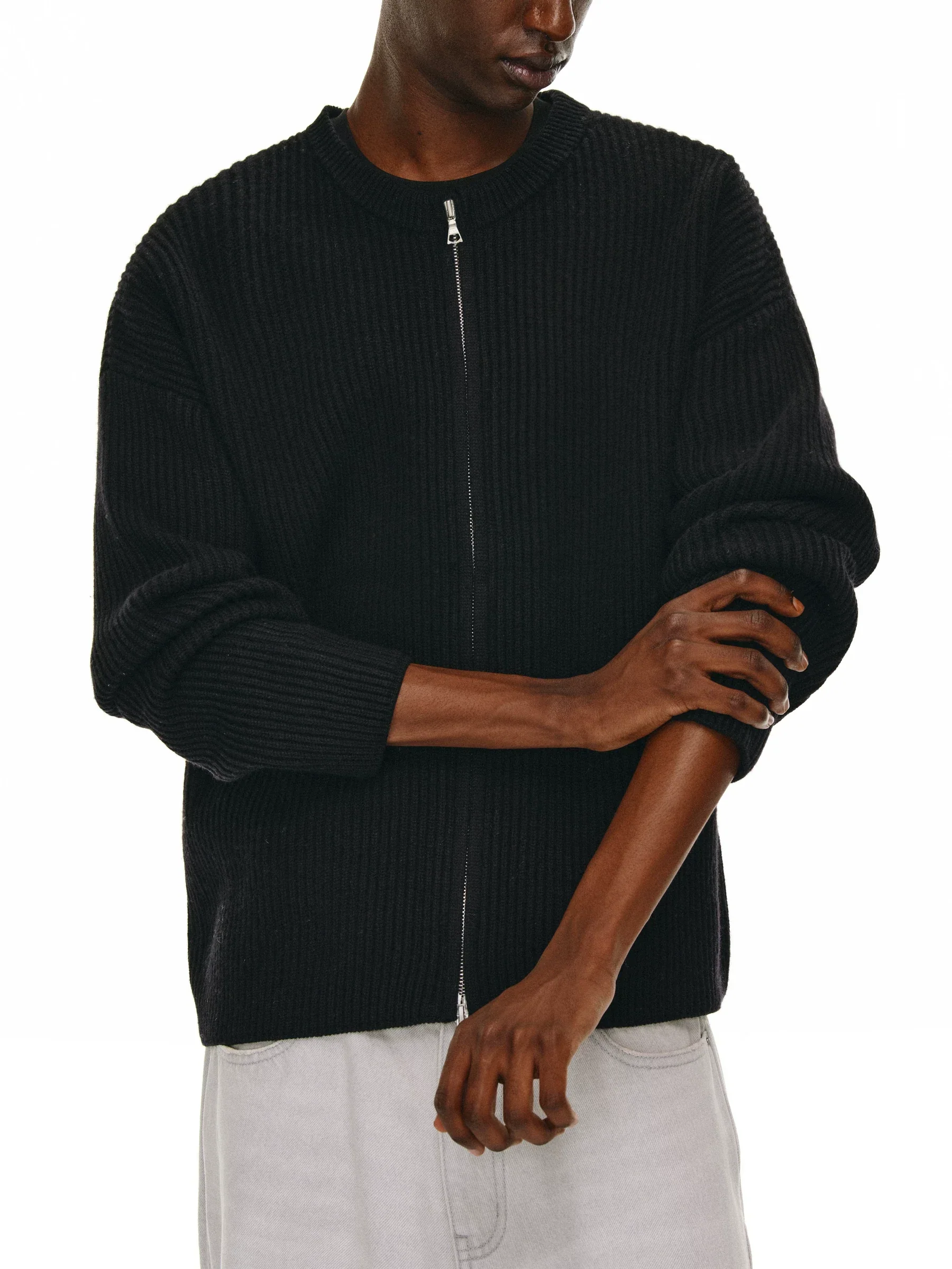Heavyweight Ribbed Wool Zip Cardigan - Image 2