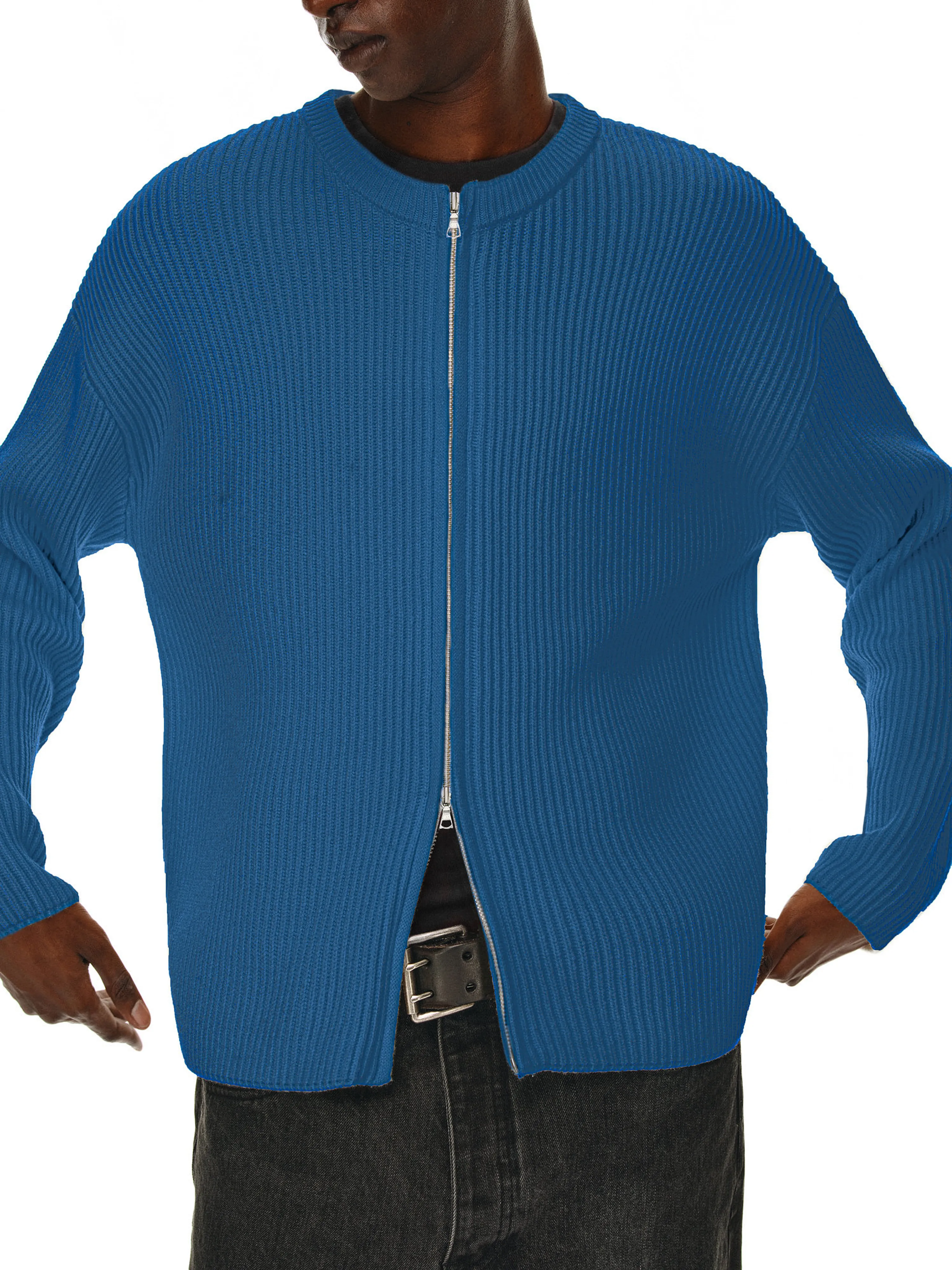 Heavyweight Ribbed Wool Zip Cardigan - Image 3