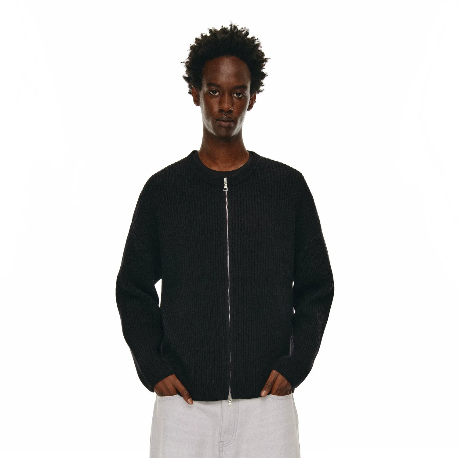 Heavyweight Ribbed Wool Zip Cardigan - Image 6