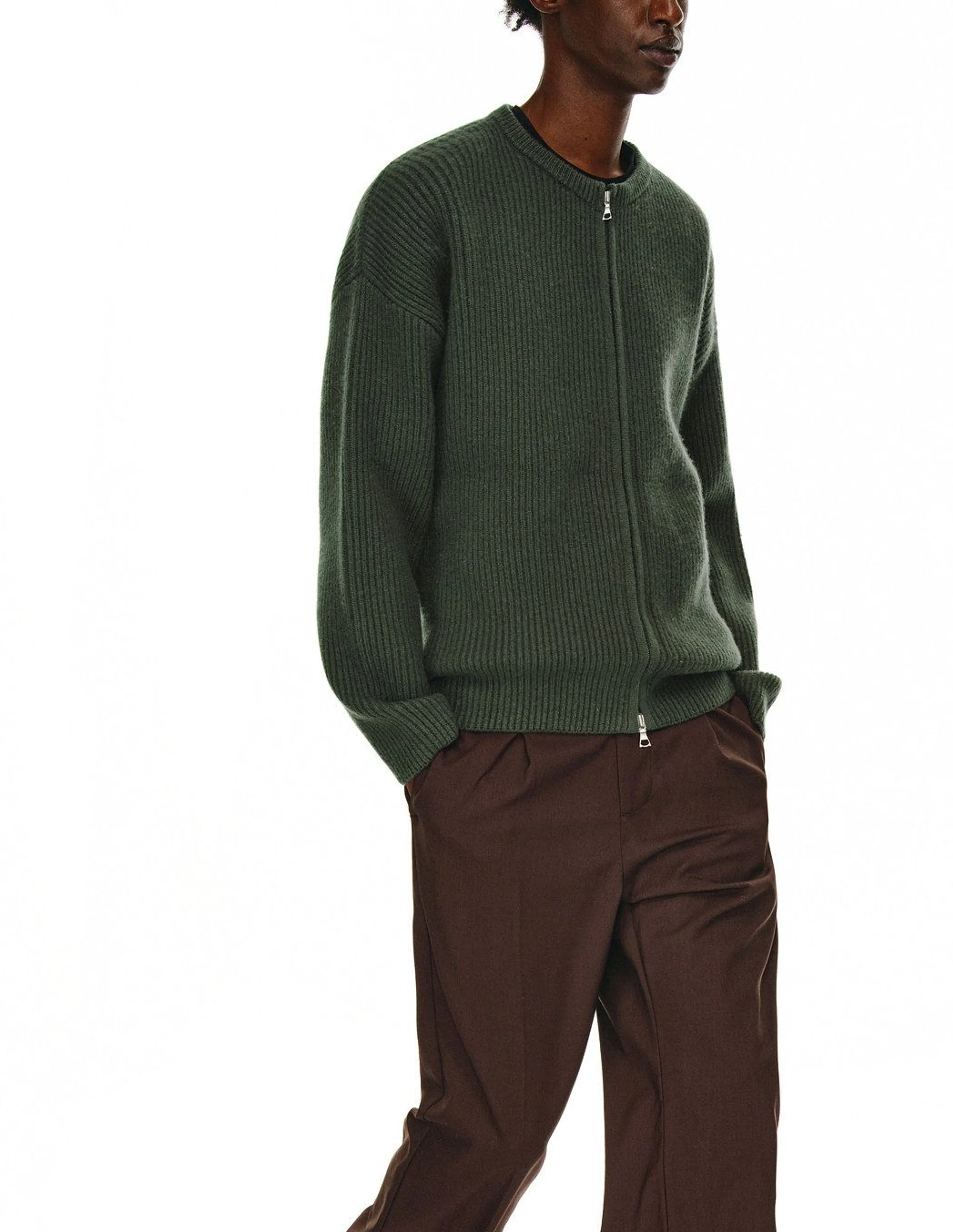 Heavyweight Ribbed Wool Zip Cardigan - Image 8