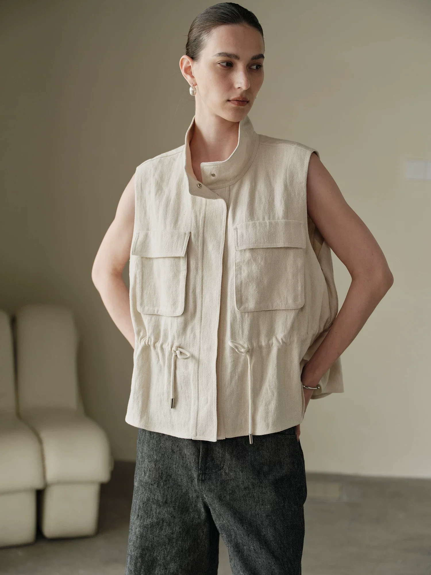 Hemp Drawstring Utility Vest - Image 5