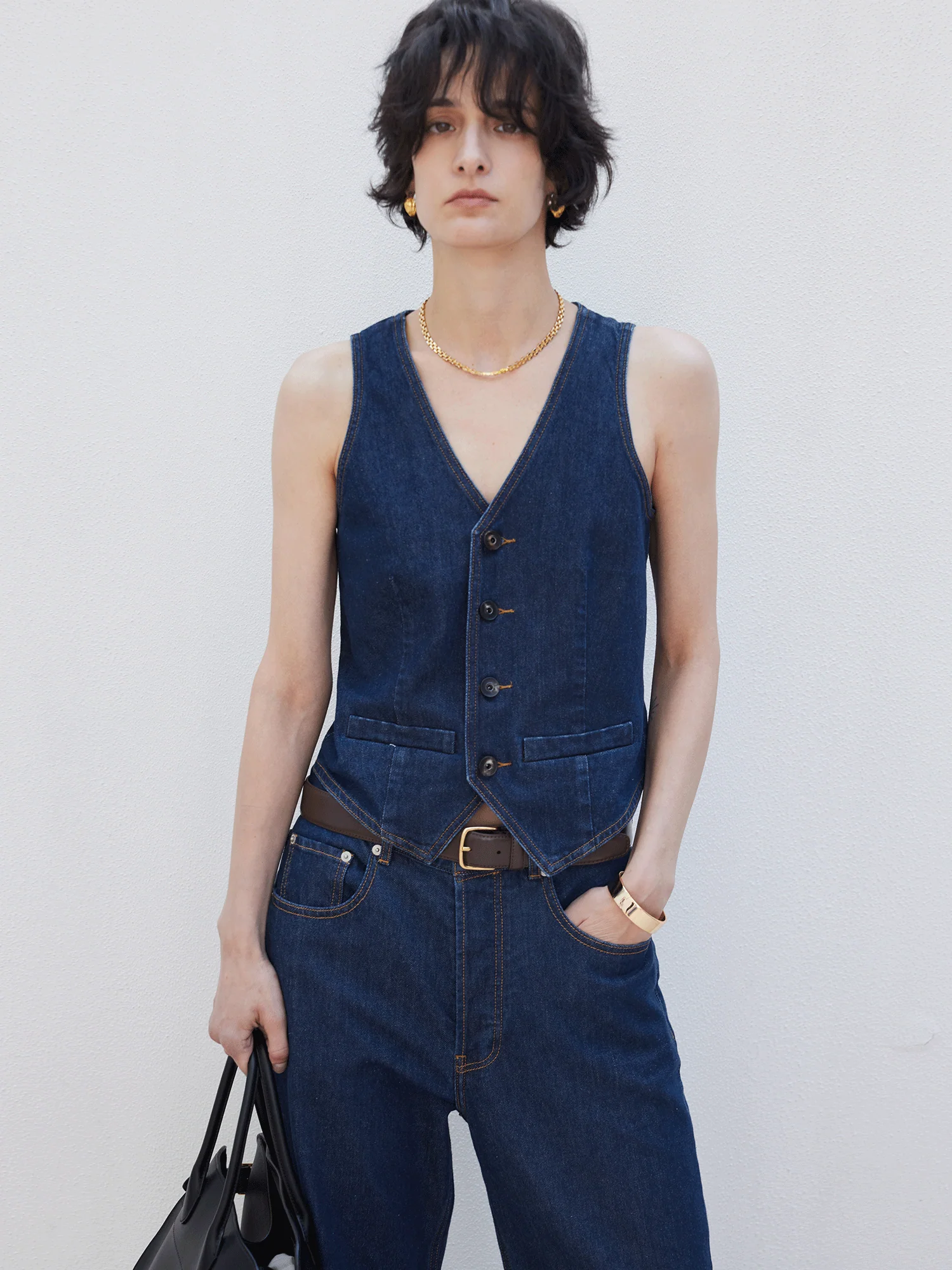 Hemp Triacetate Denim Vest & Wide-Leg Trousers Set - Image 2