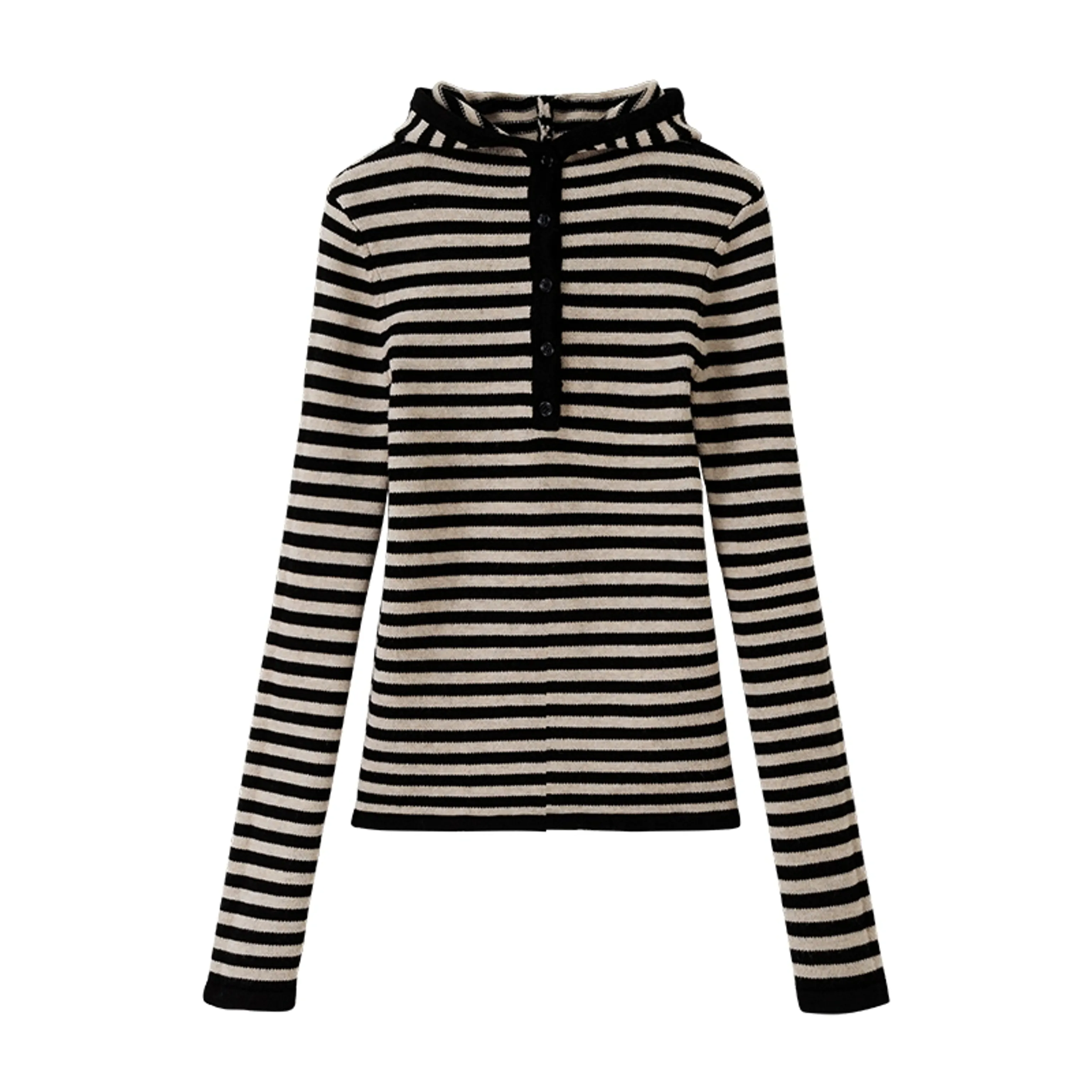 Henley Collar Hooded Slim Fit Knitted Shirt - Image 6